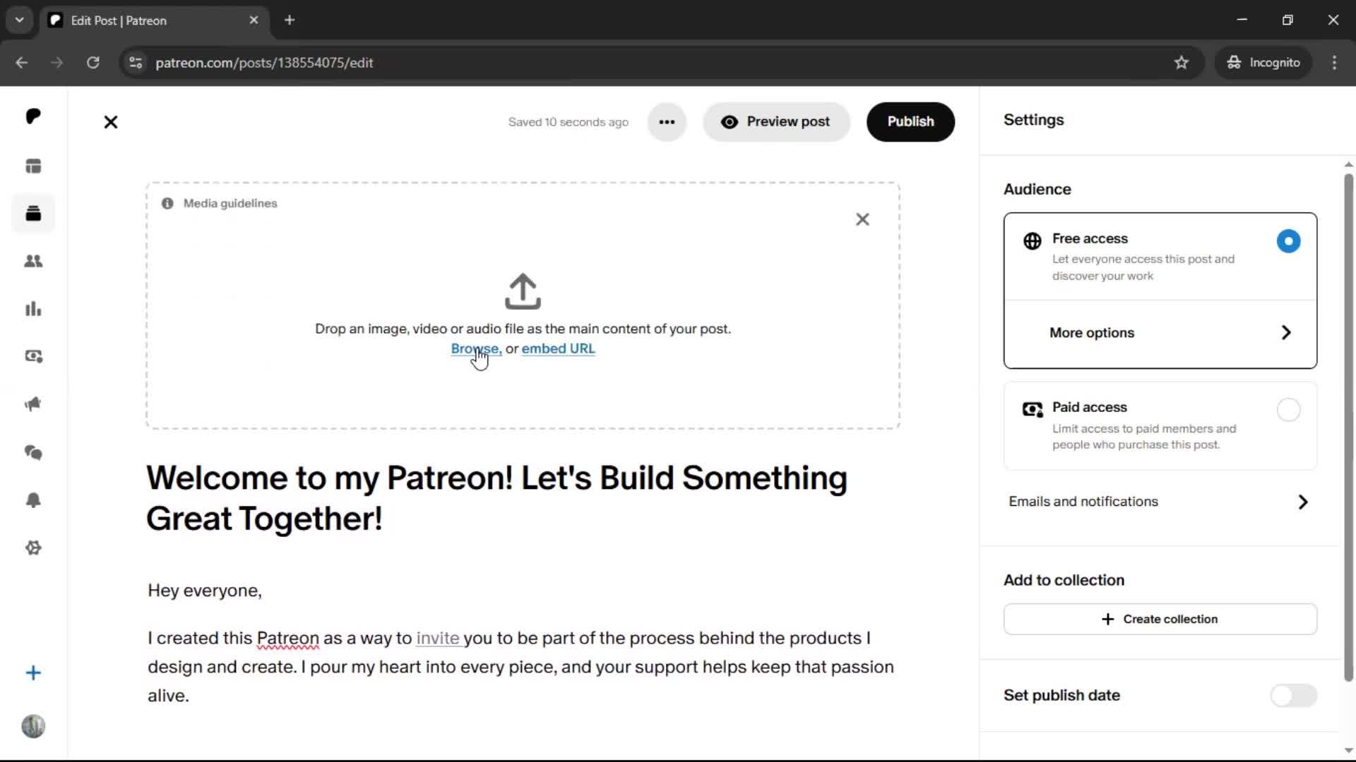 Creating a post screenshot