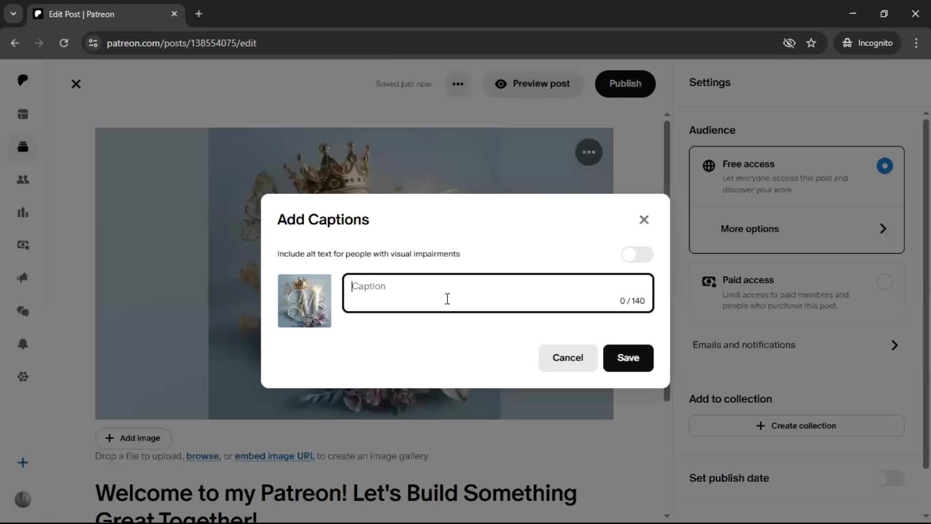 Creating a post screenshot