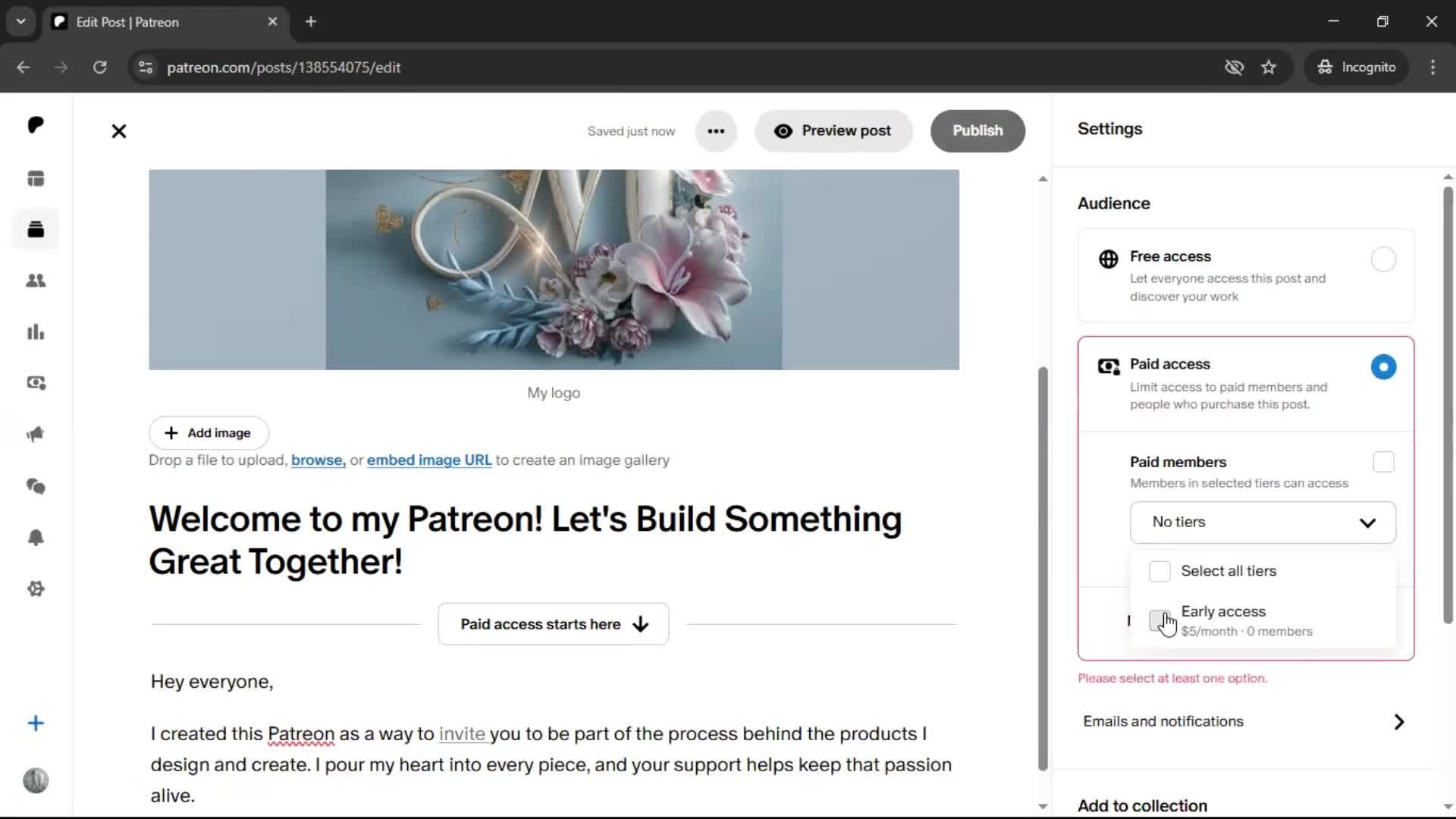 Creating a post screenshot