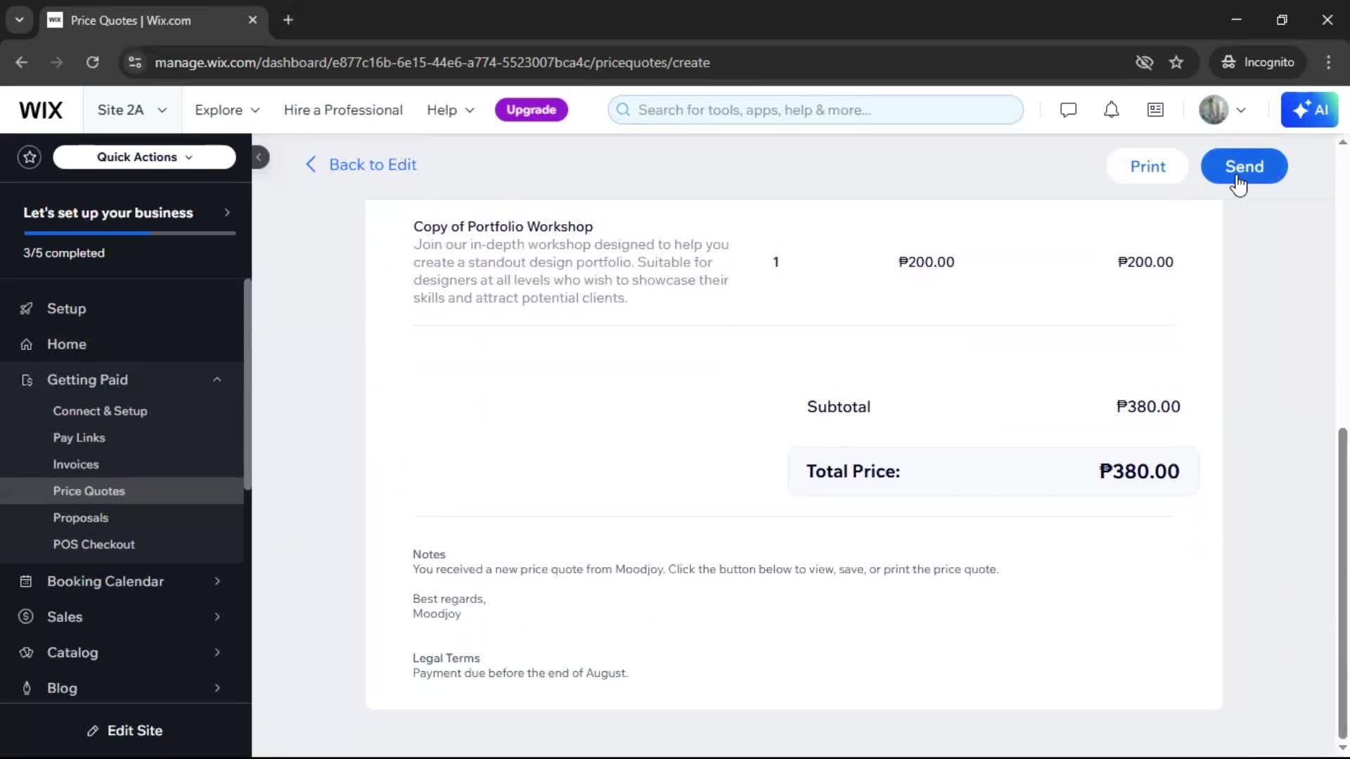 Creating a quote screenshot