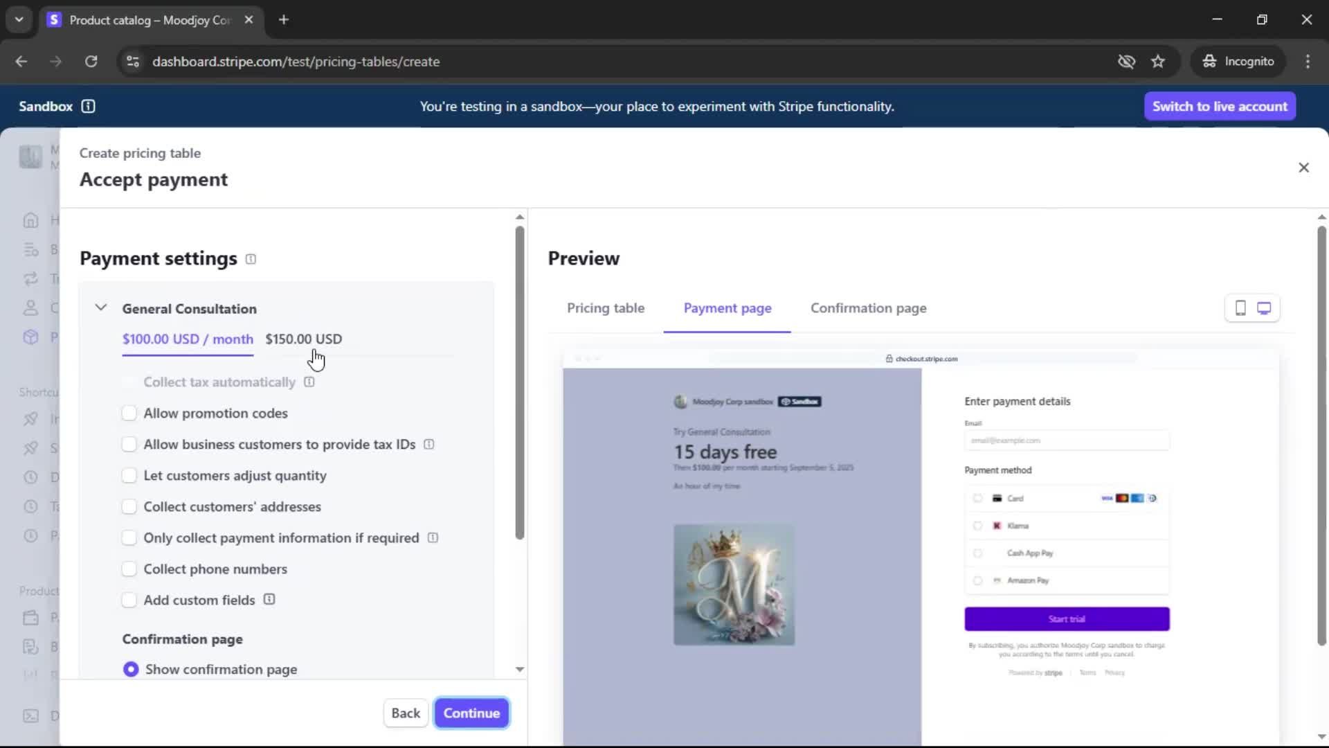 Creating a pricing table screenshot