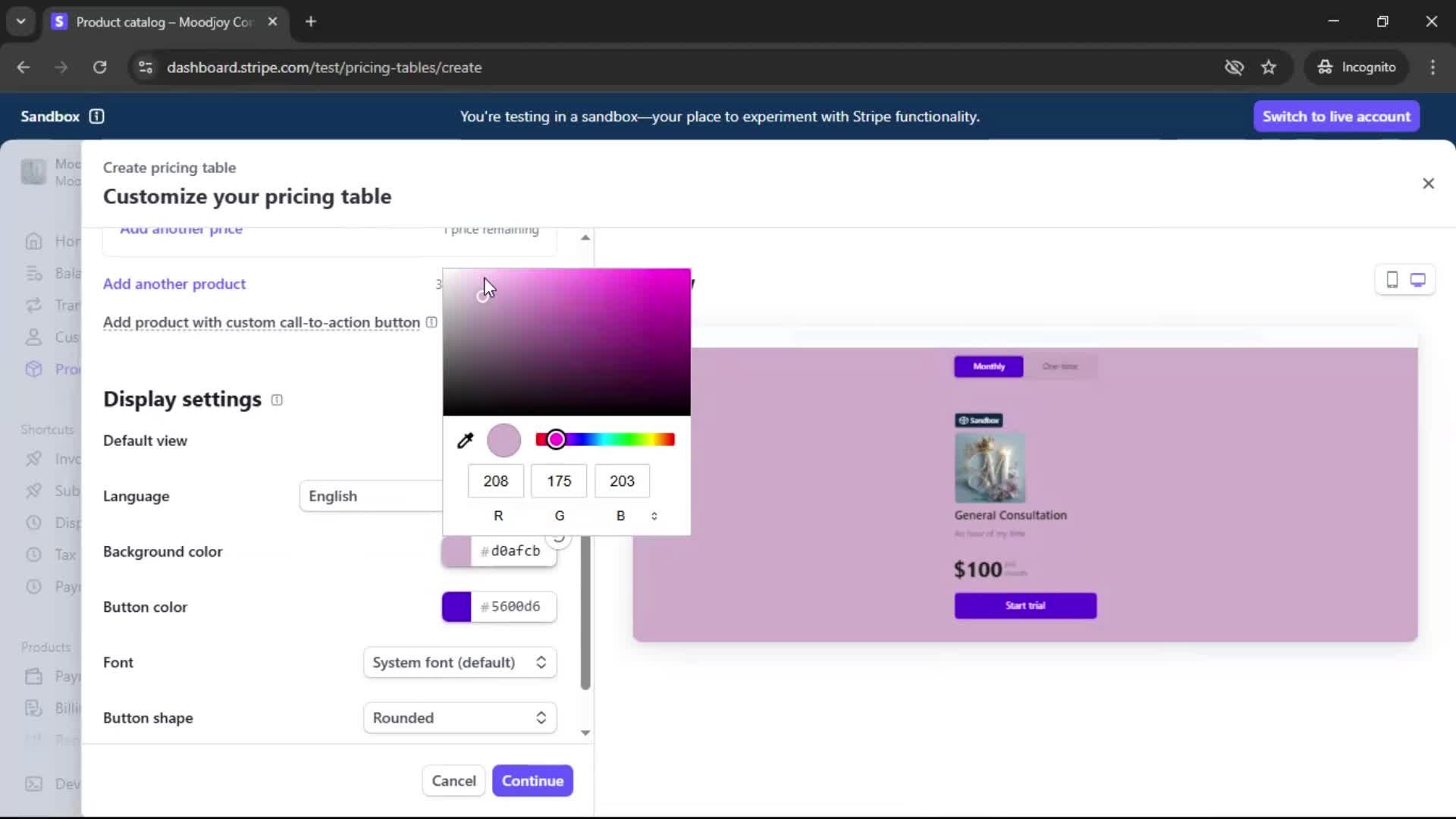Creating a pricing table screenshot