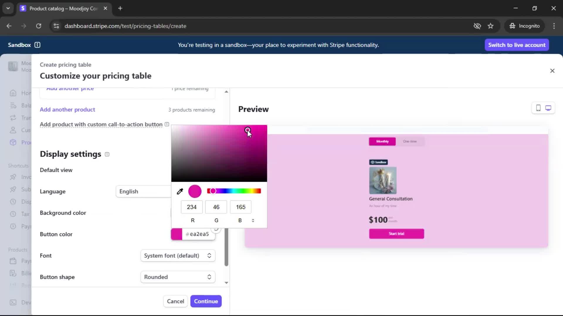 Creating a pricing table screenshot