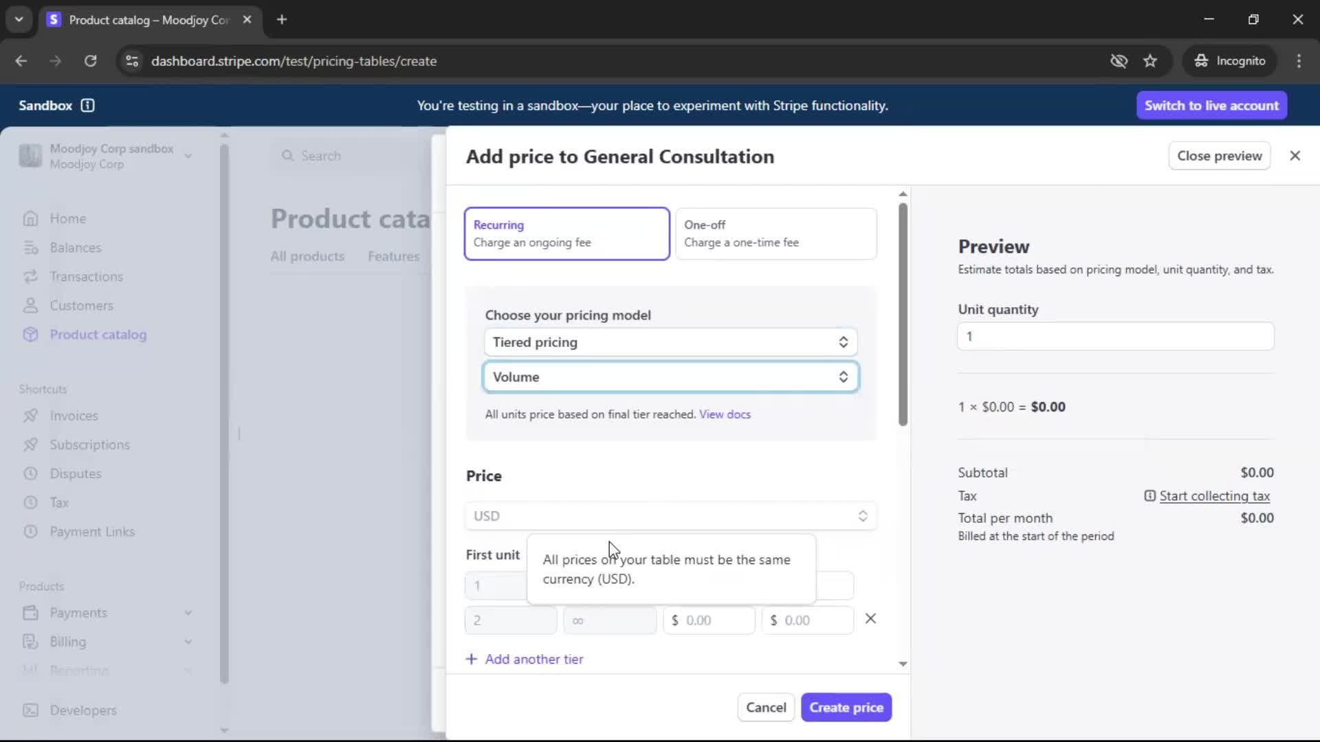 Creating a pricing table screenshot