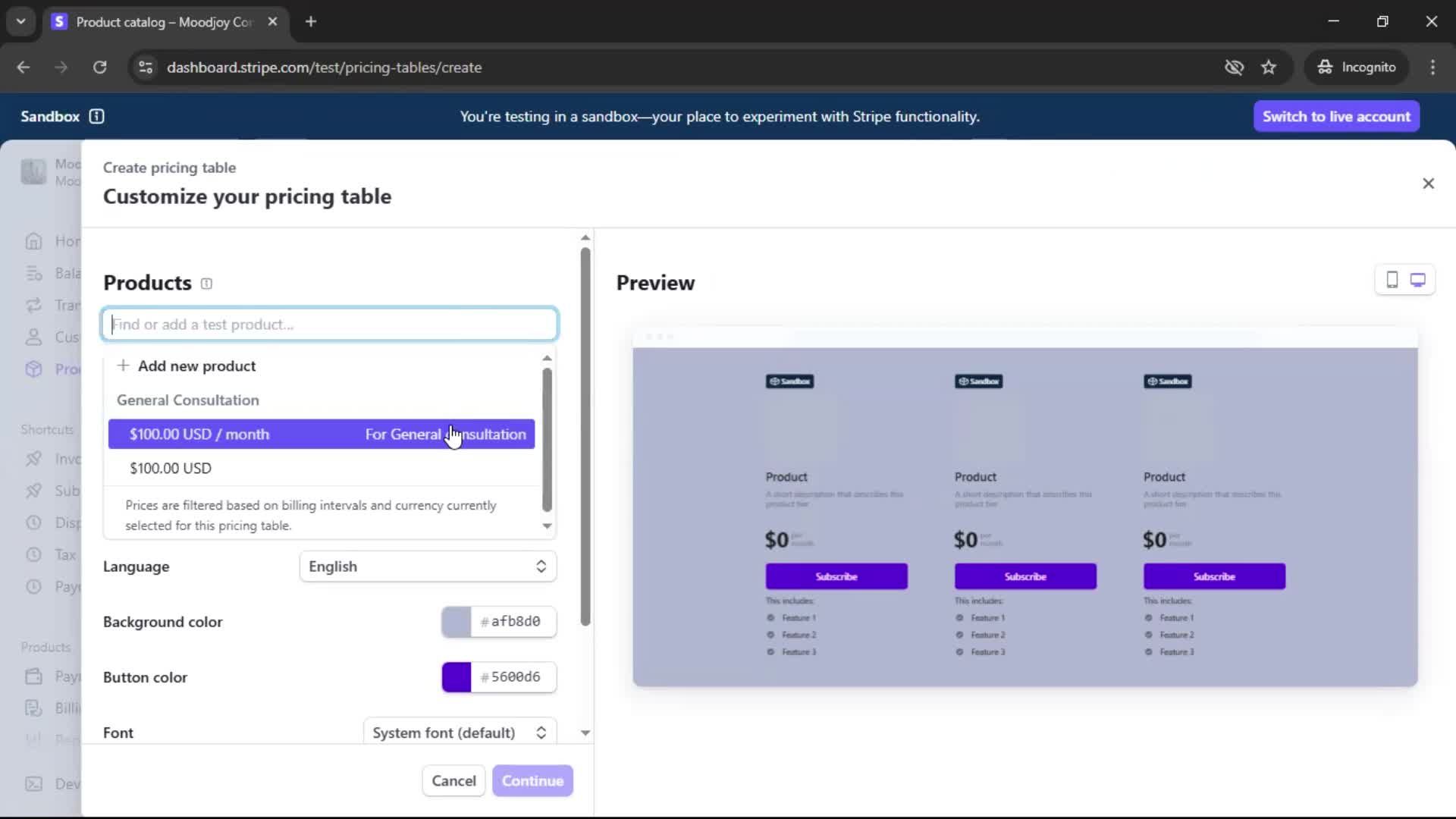 Creating a pricing table screenshot