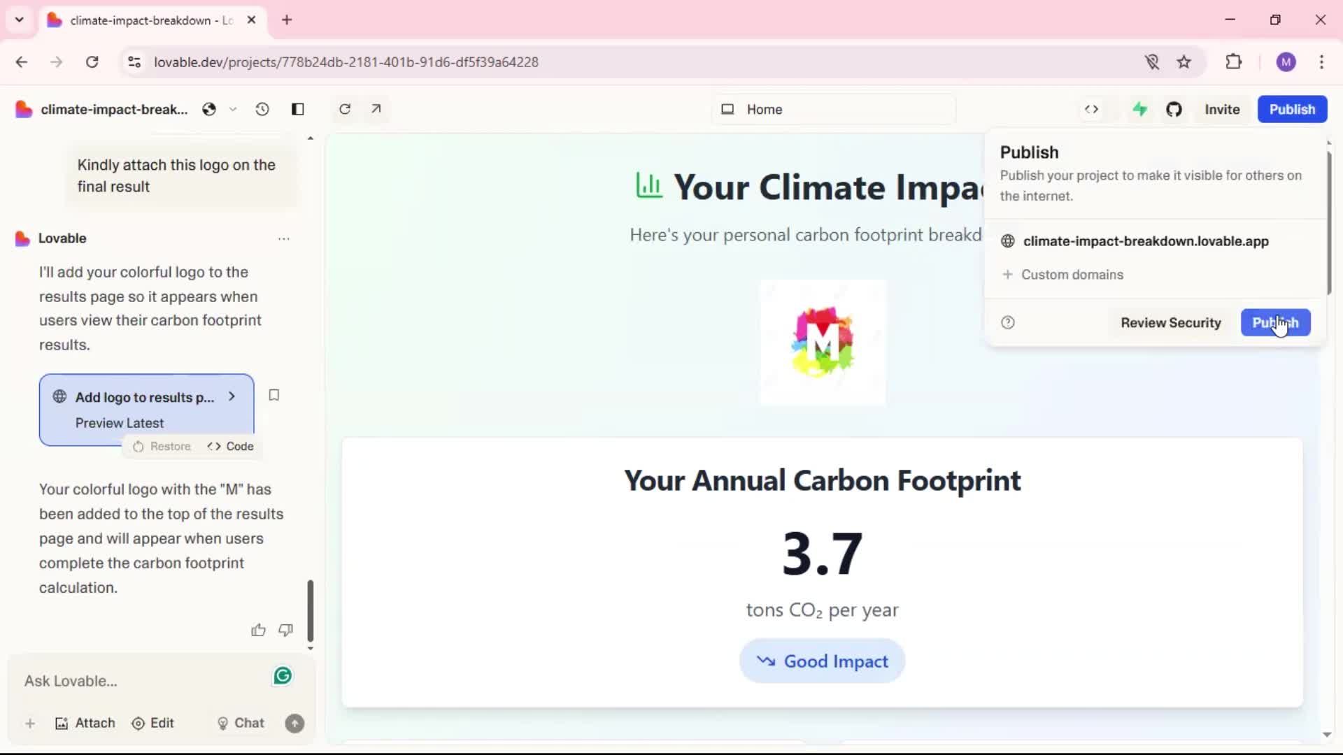 Creating a project screenshot