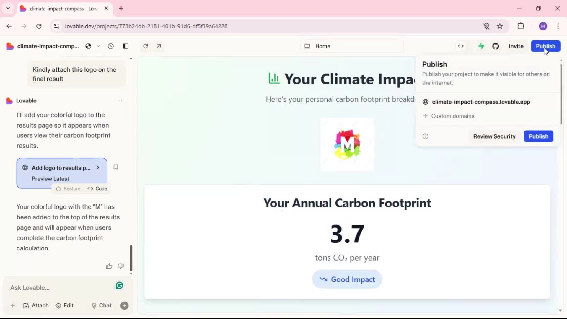 Creating a project screenshot