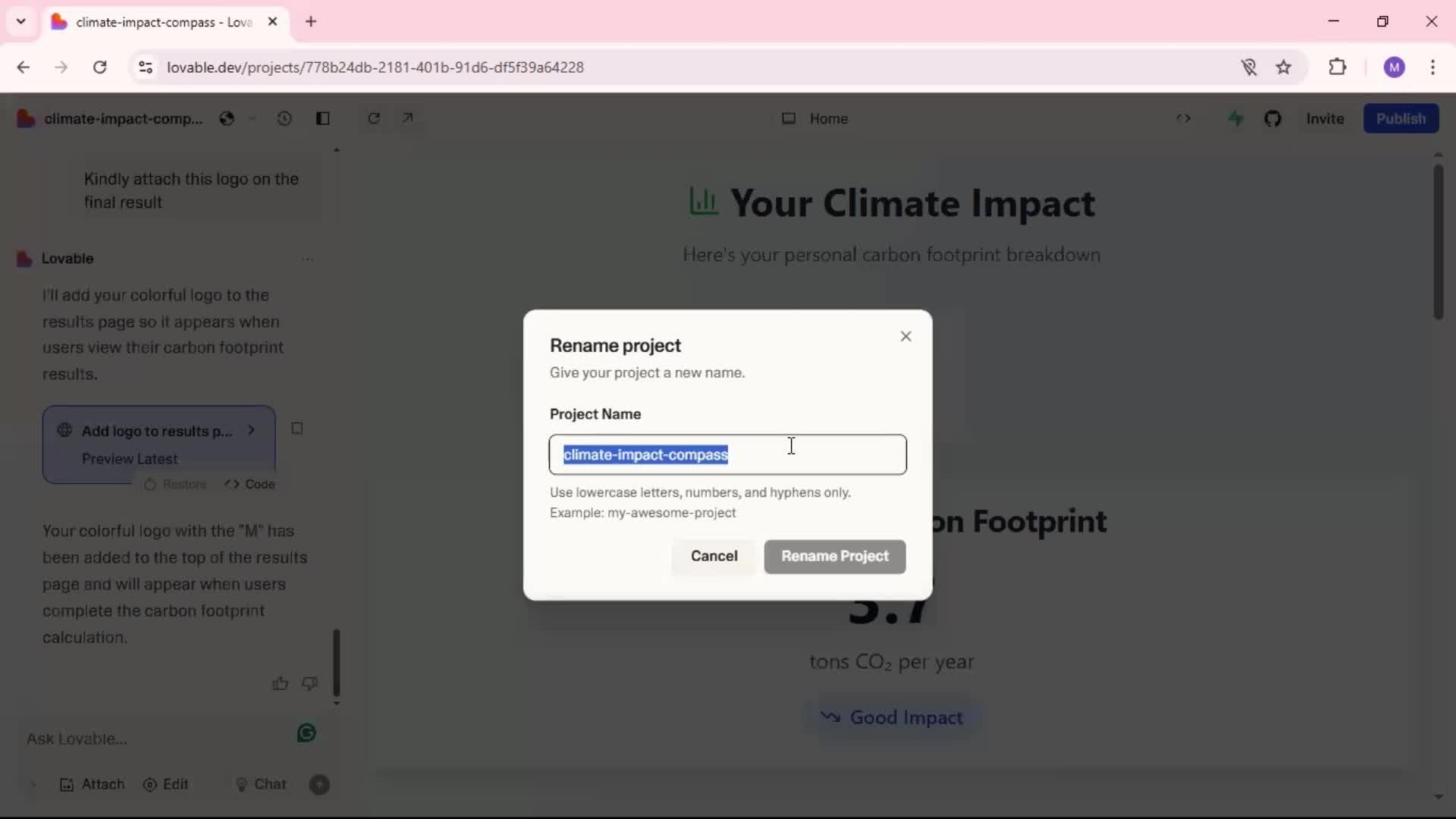 Creating a project screenshot