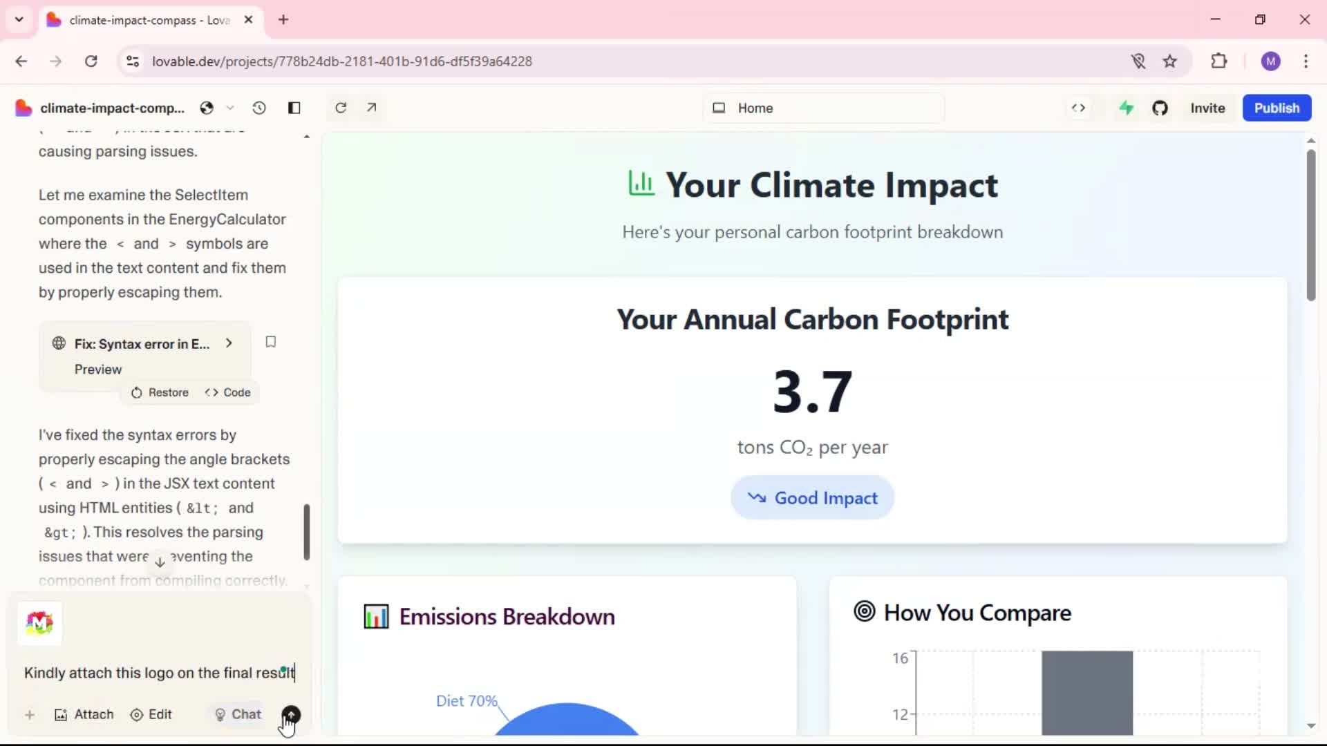 Creating a project screenshot