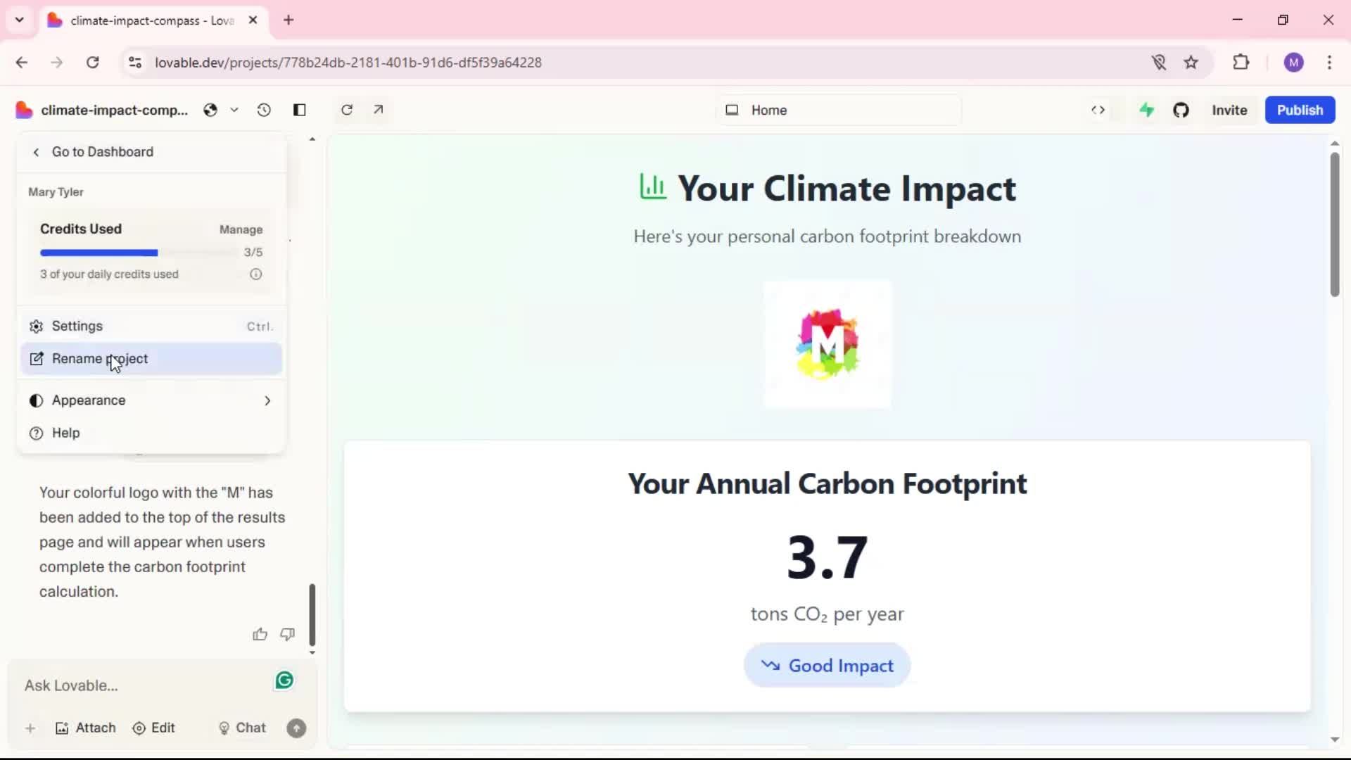Creating a project screenshot