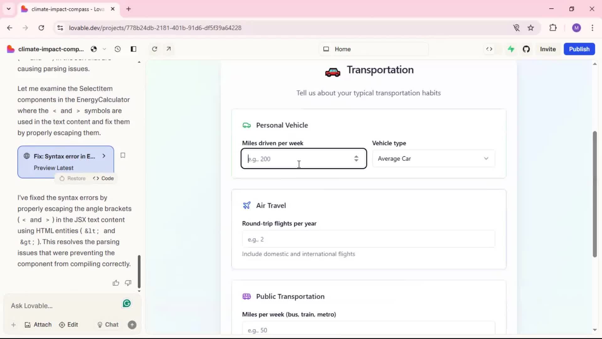 Creating a project screenshot