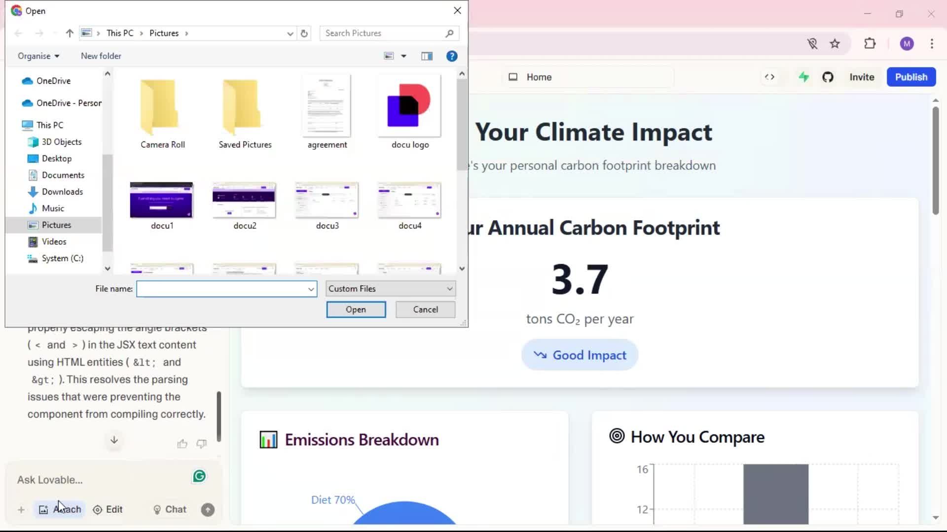 Creating a project screenshot