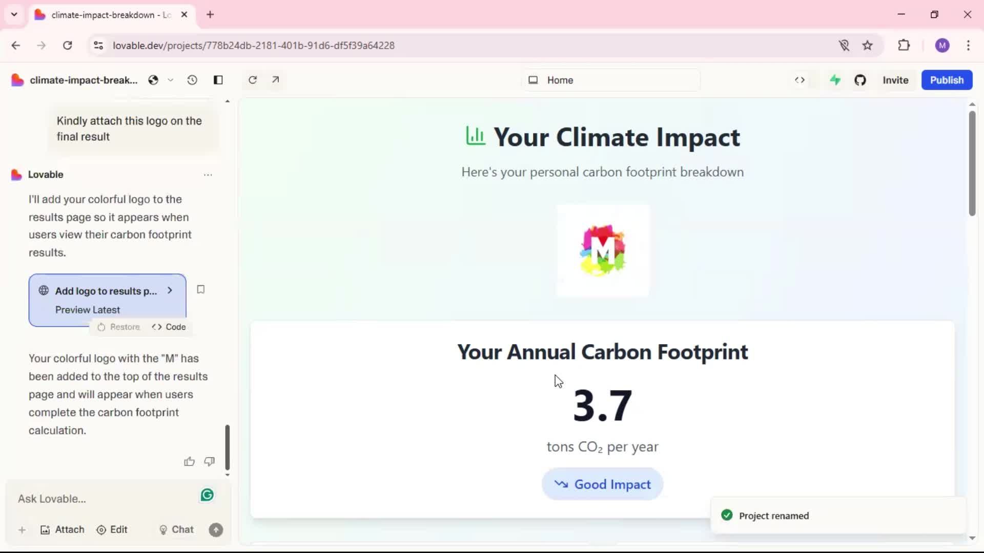 Creating a project screenshot