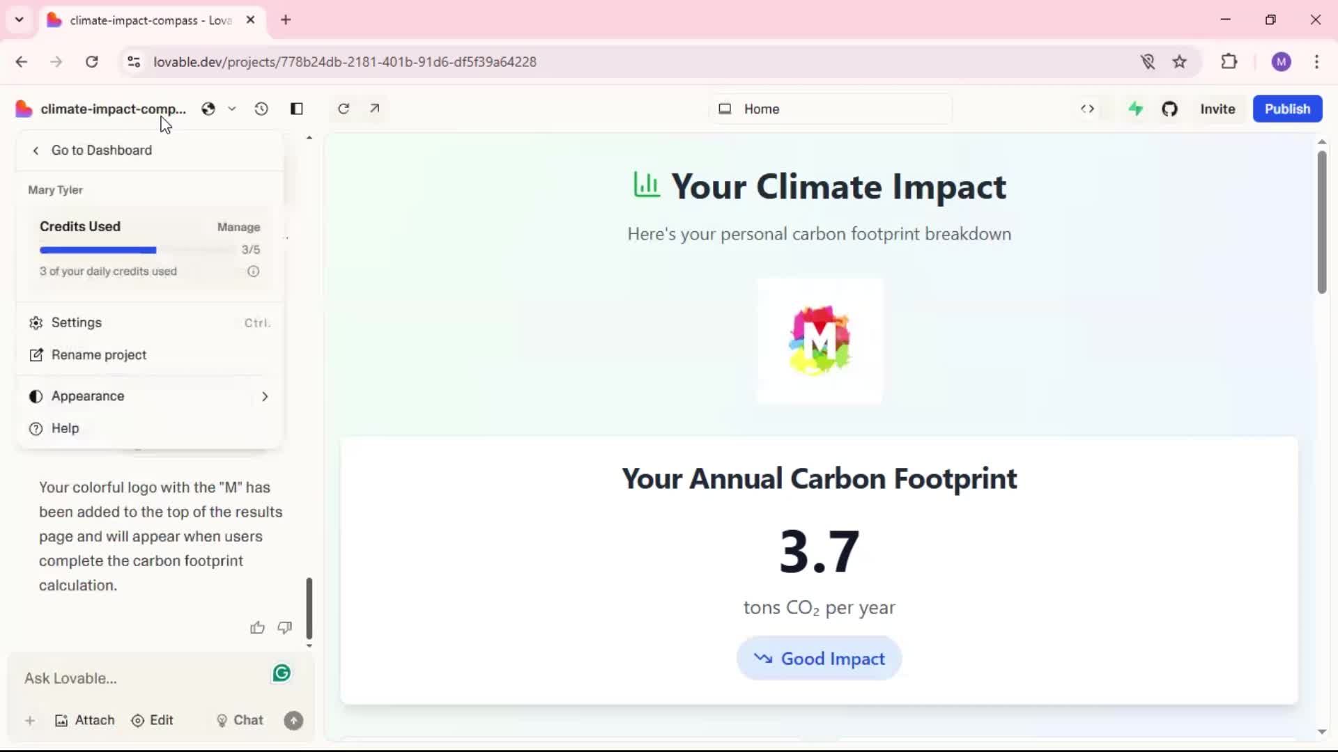 Creating a project screenshot