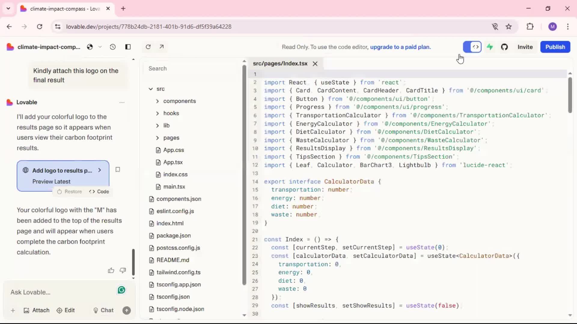 Creating a project screenshot