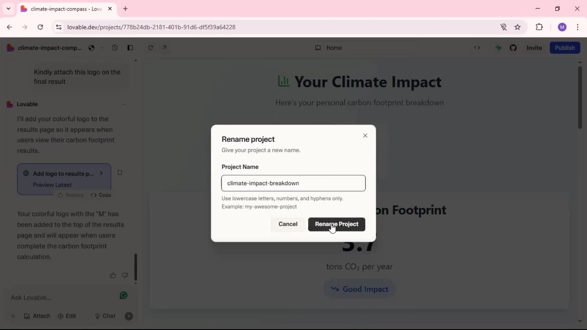 Creating a project screenshot