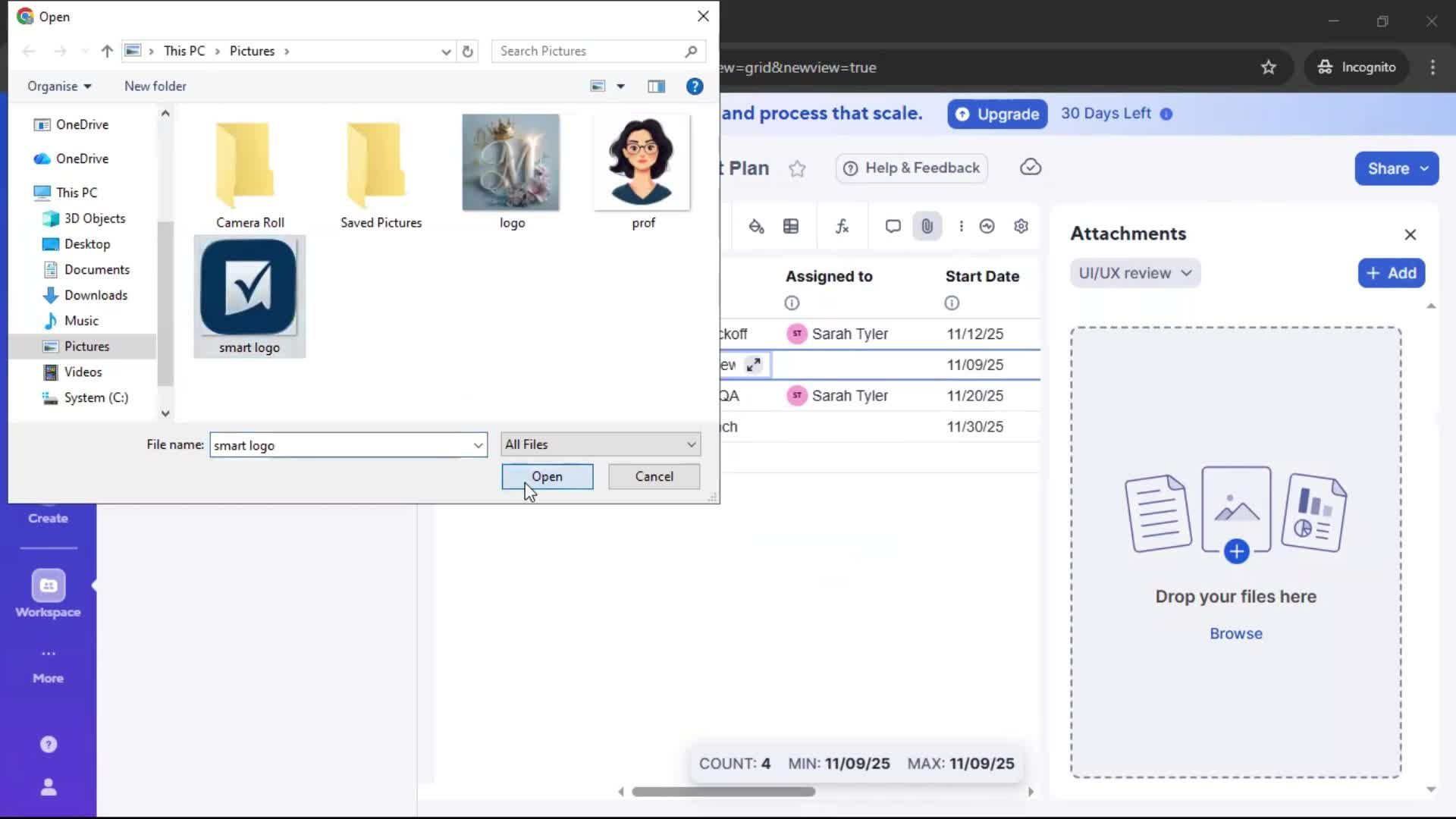 Creating a project screenshot
