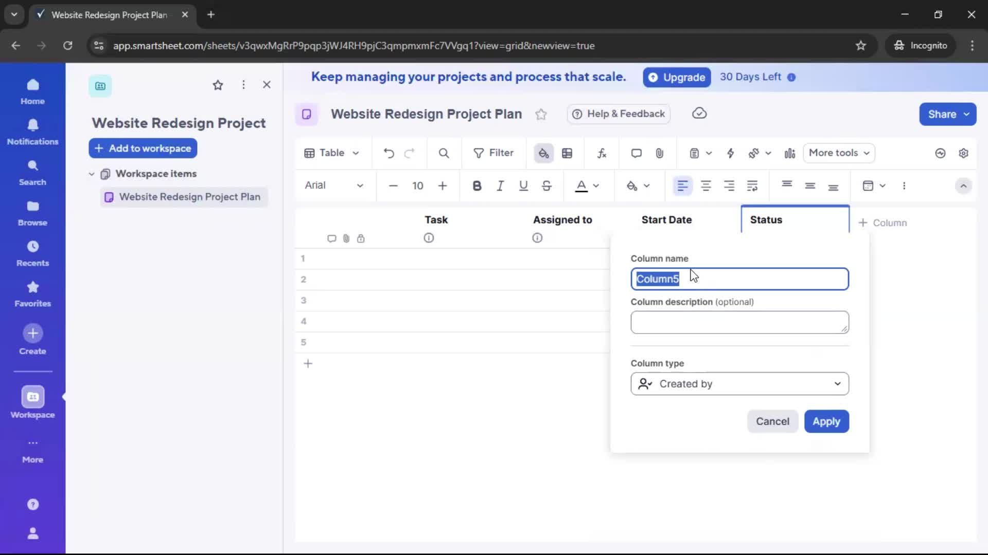 Creating a project screenshot