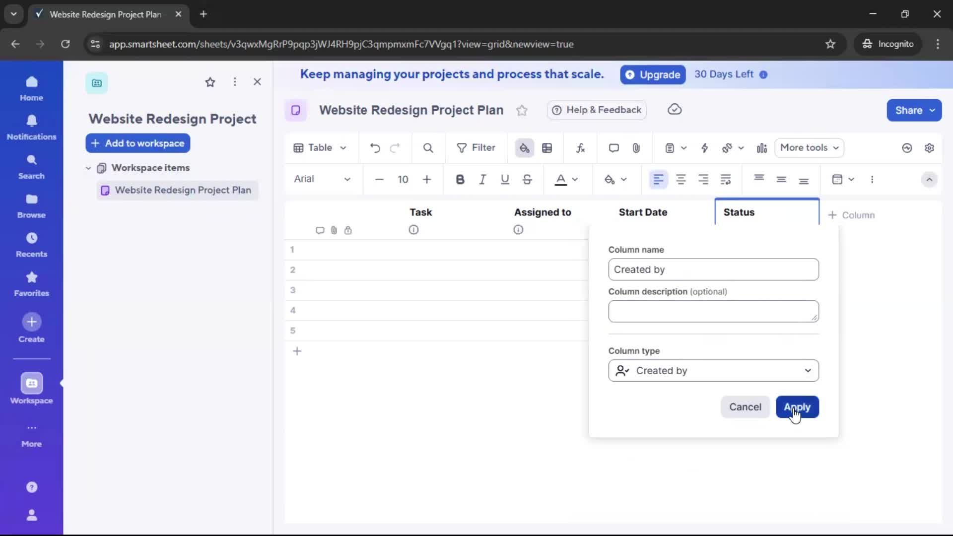 Creating a project screenshot