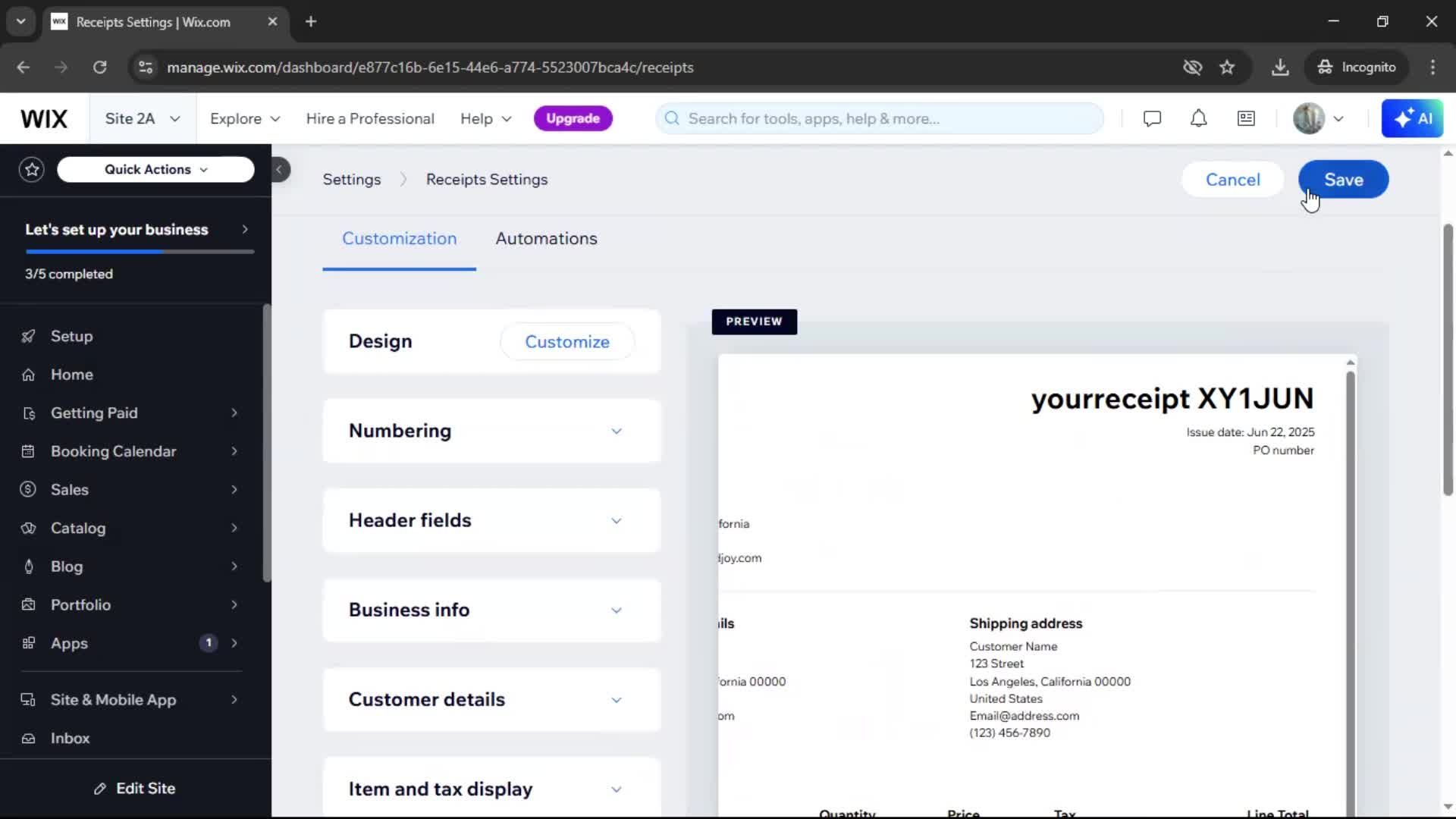 Creating a receipt screenshot