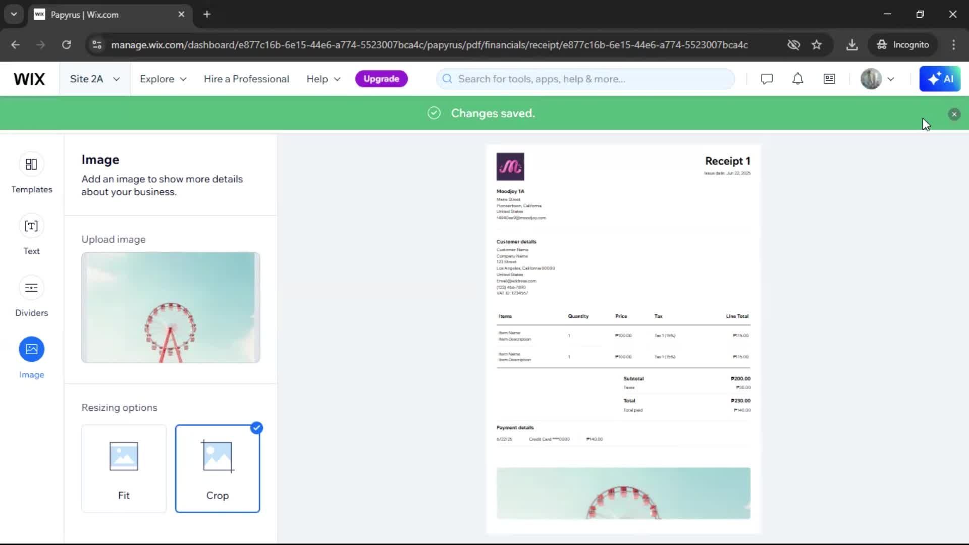Creating a receipt screenshot