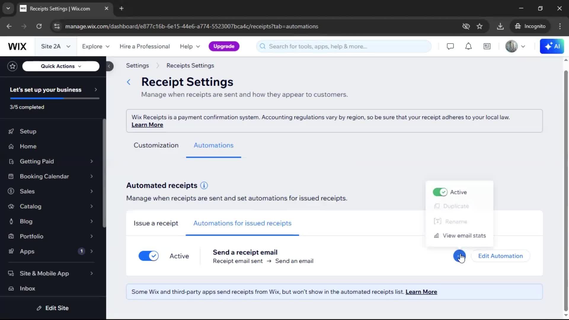 Creating a receipt screenshot