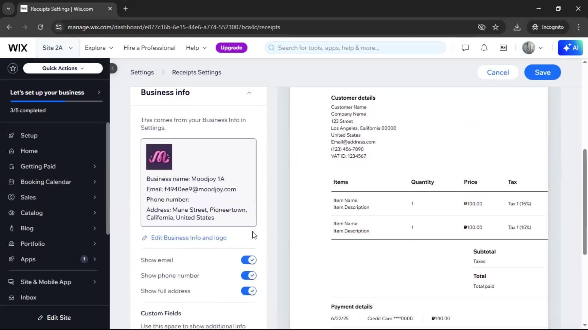 Creating a receipt screenshot