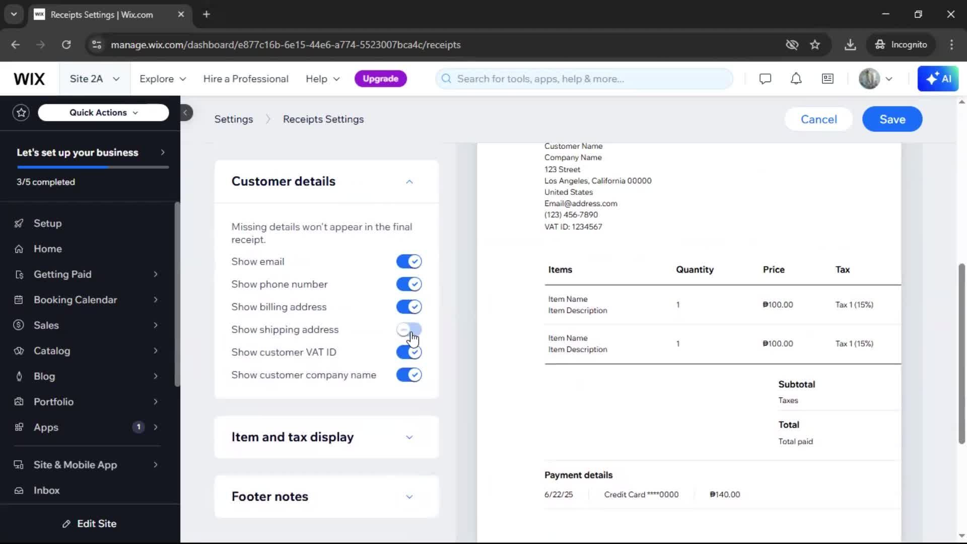 Creating a receipt screenshot