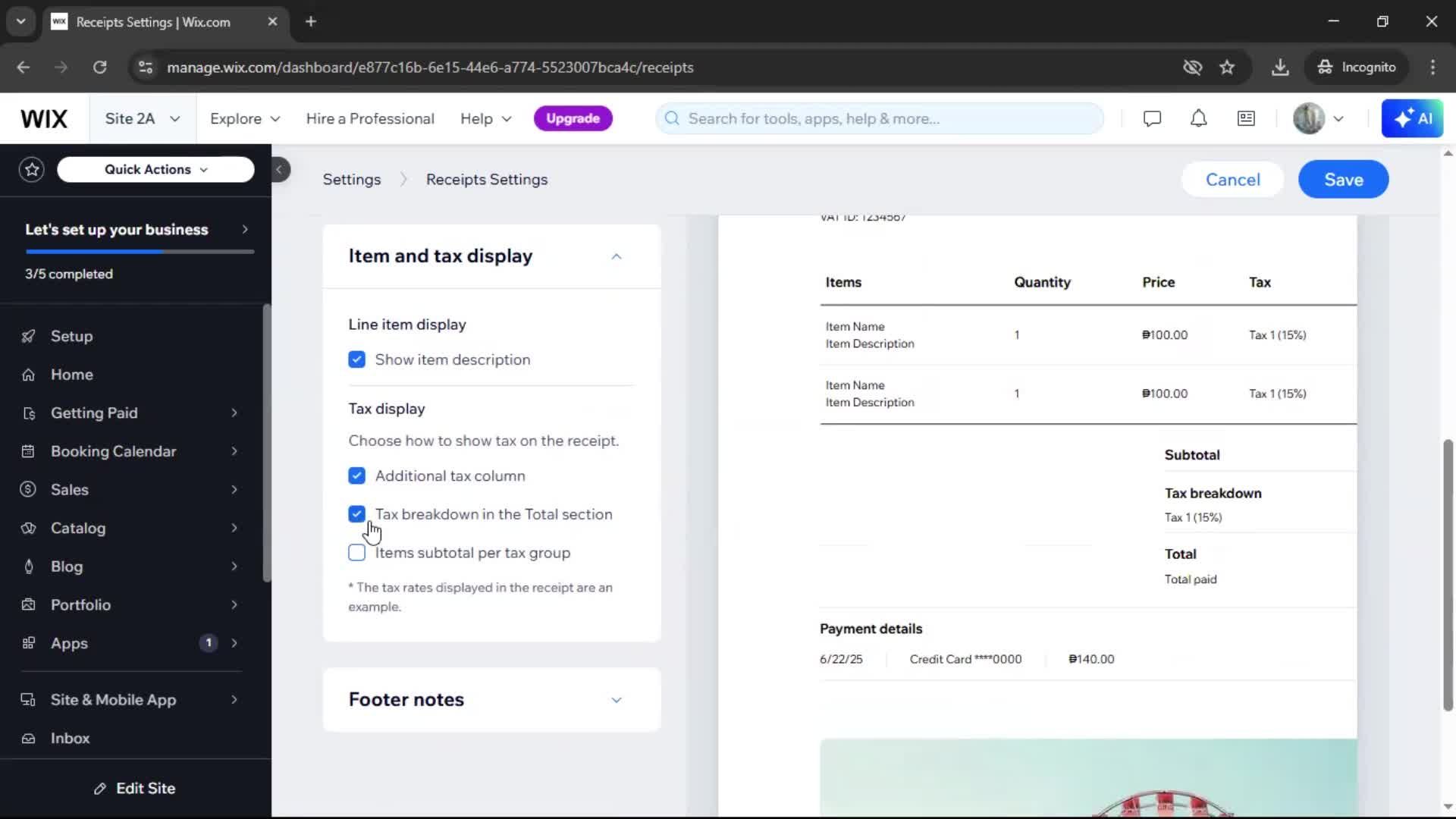 Creating a receipt screenshot