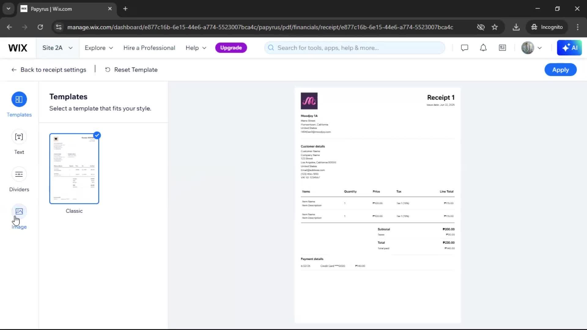 Creating a receipt screenshot
