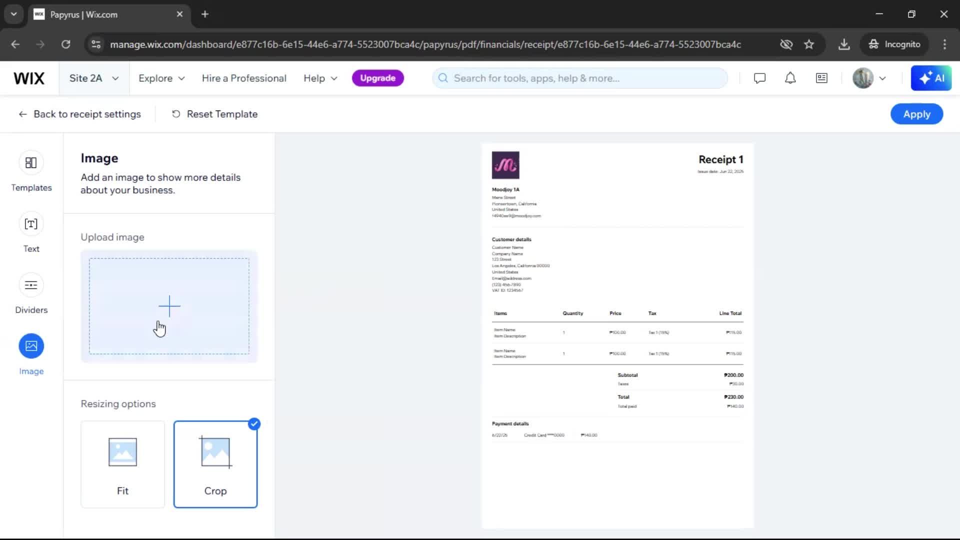 Creating a receipt screenshot