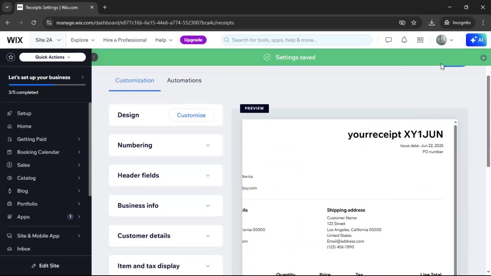 Creating a receipt screenshot