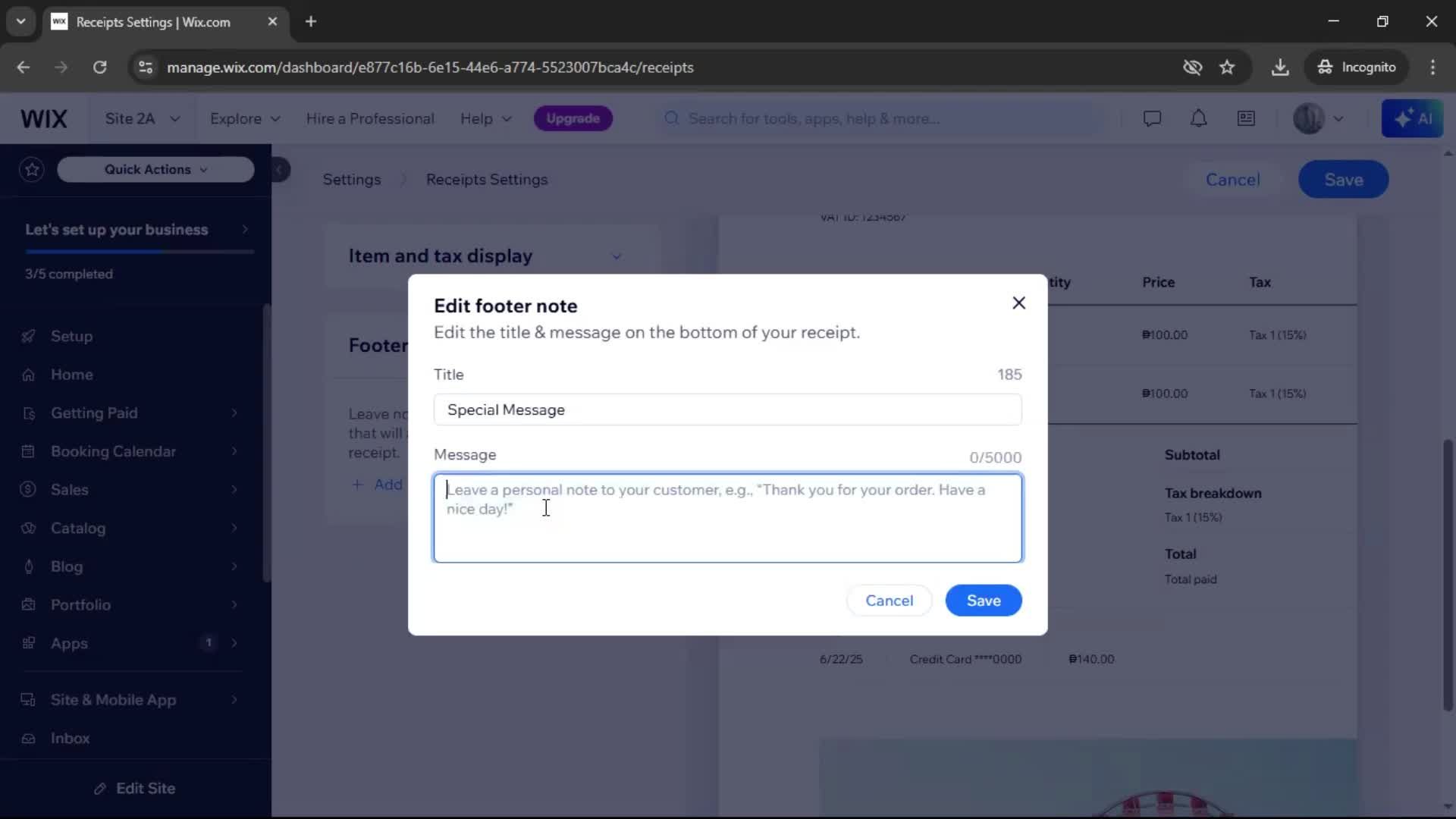 Creating a receipt screenshot