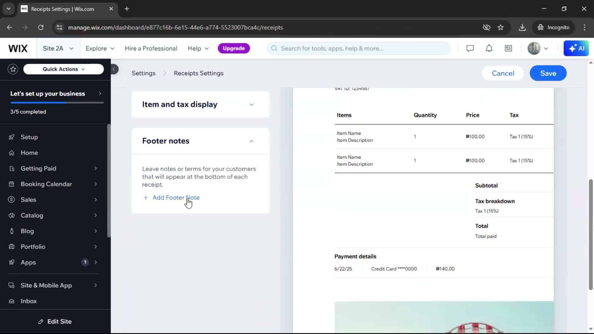 Creating a receipt screenshot
