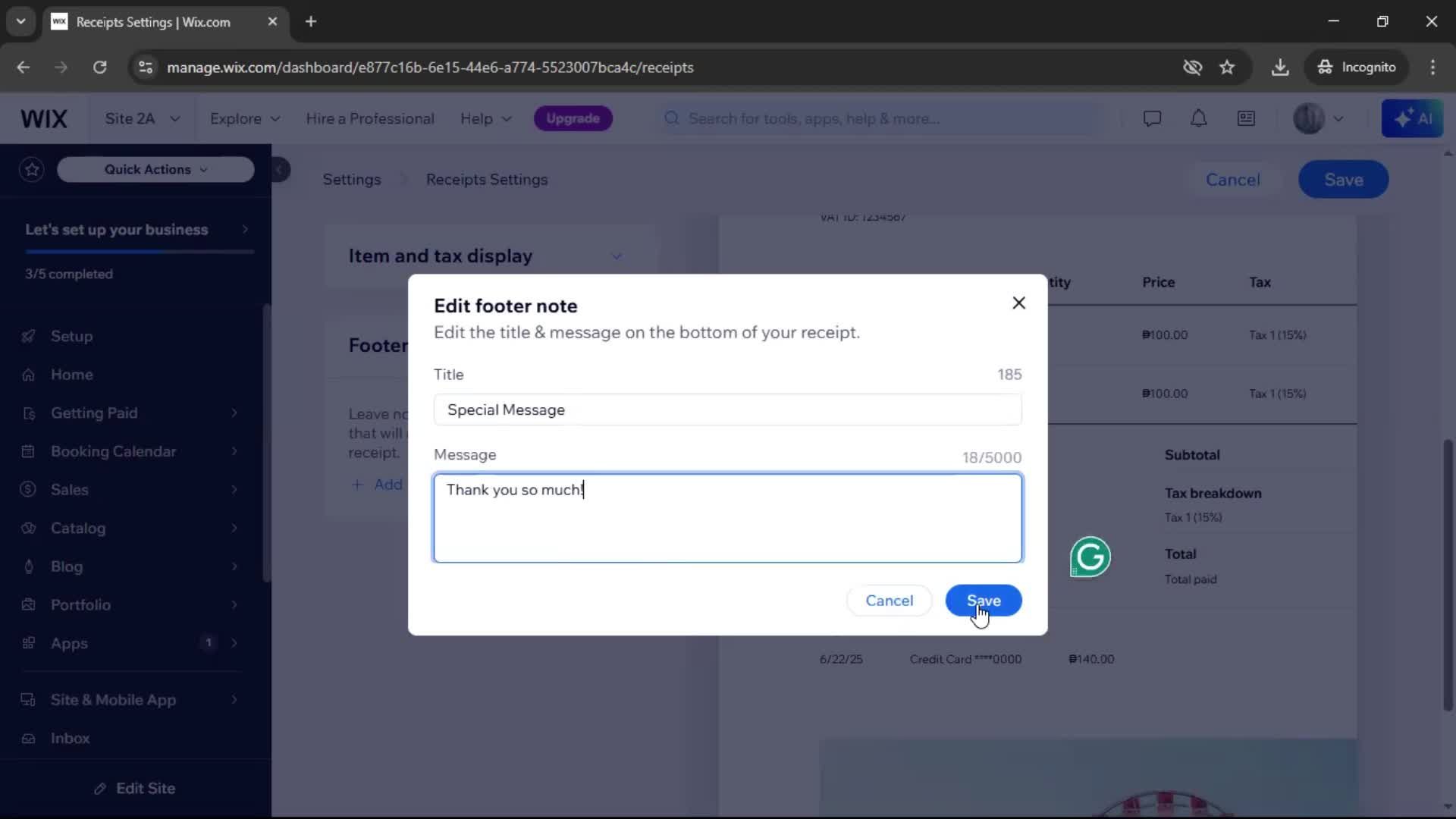 Creating a receipt screenshot