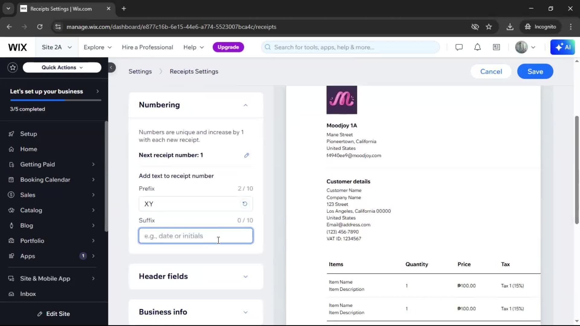 Creating a receipt screenshot