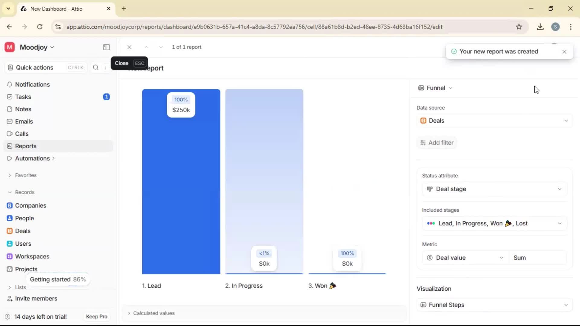 Creating a report screenshot