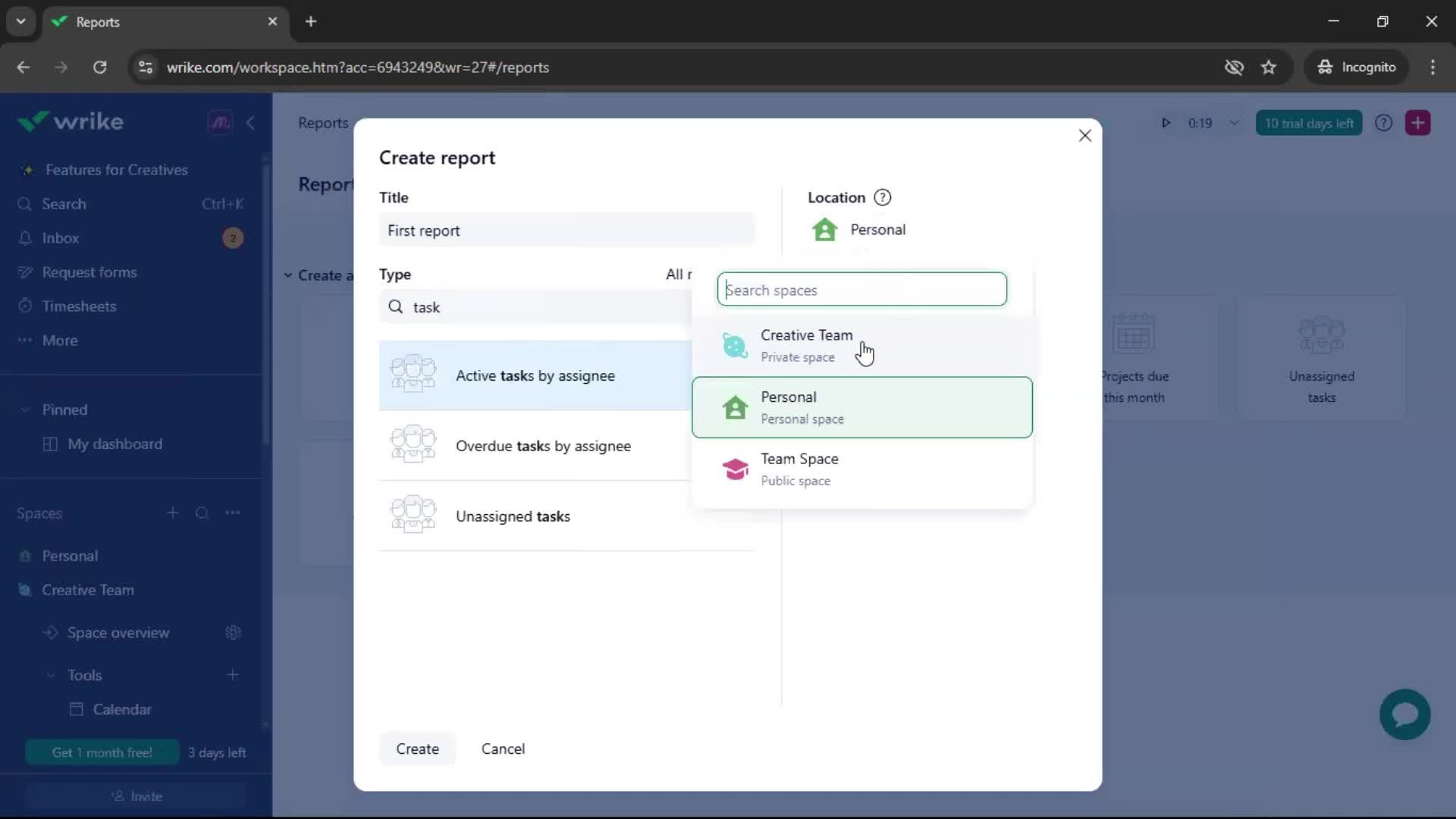 Creating a report screenshot