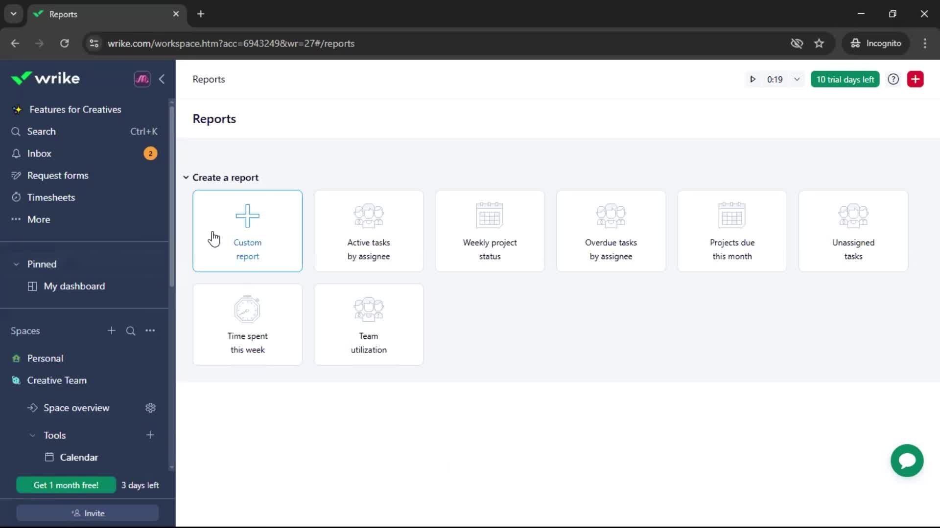 Creating a report screenshot