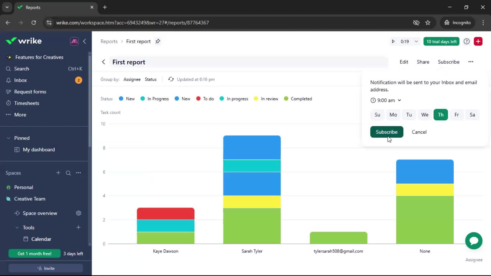 Creating a report screenshot