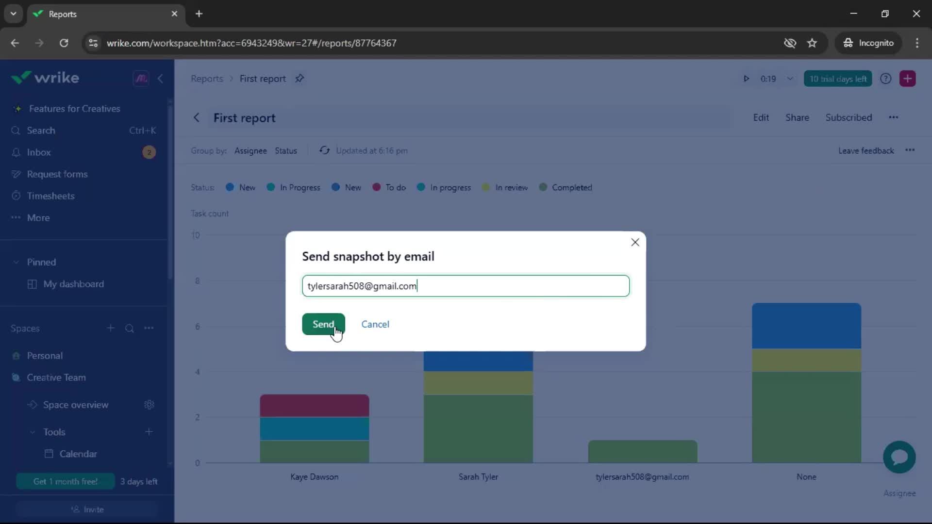Creating a report screenshot