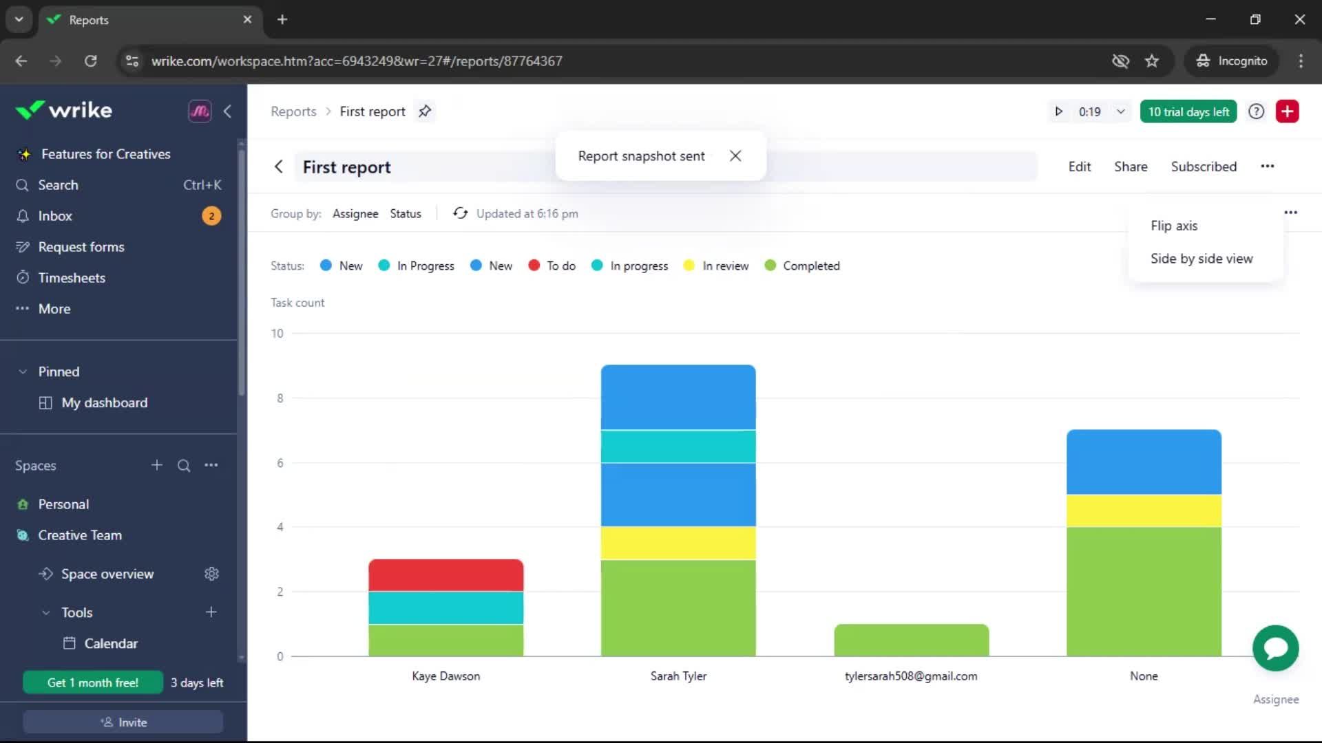 Creating a report screenshot