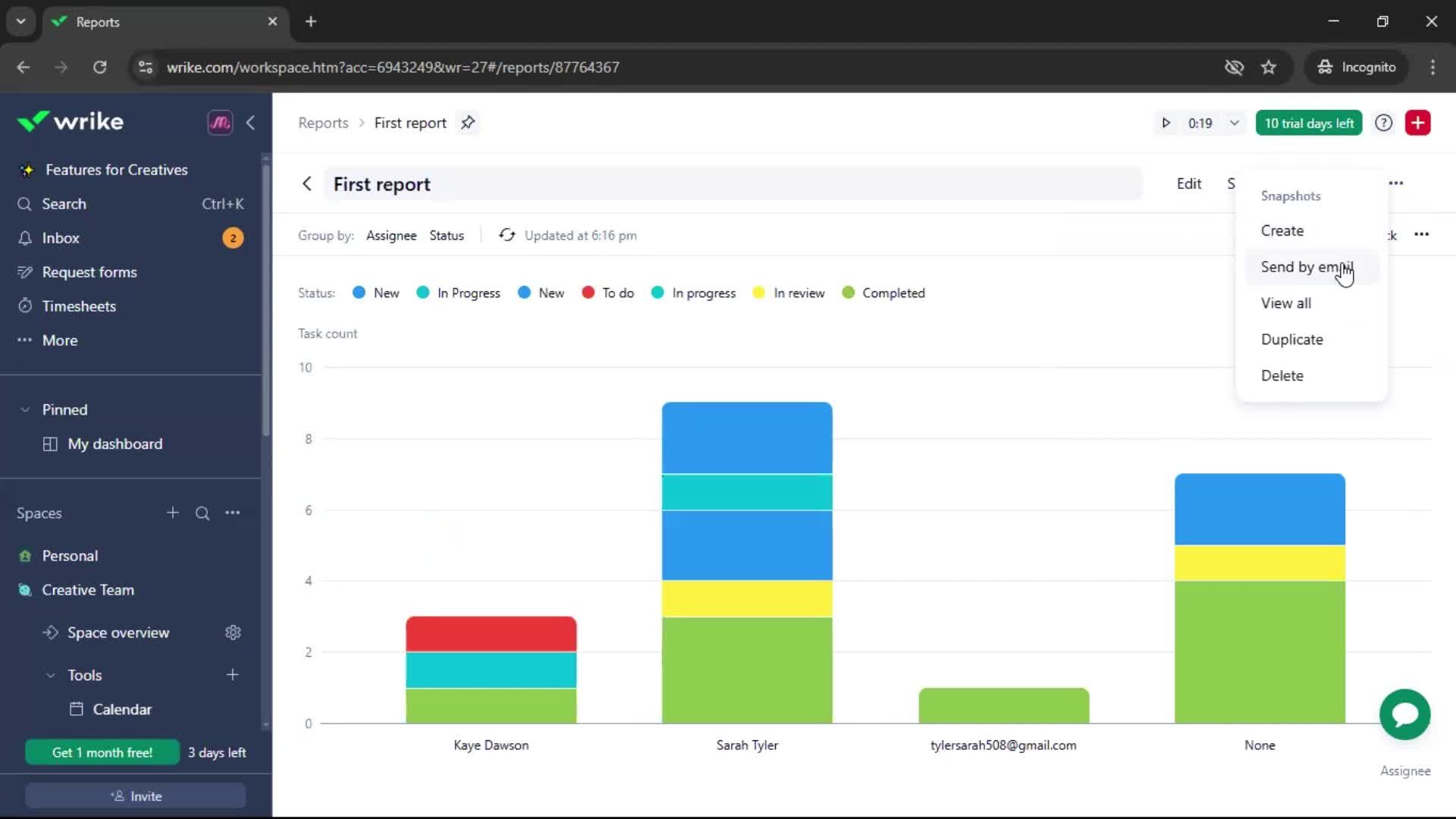 Creating a report screenshot