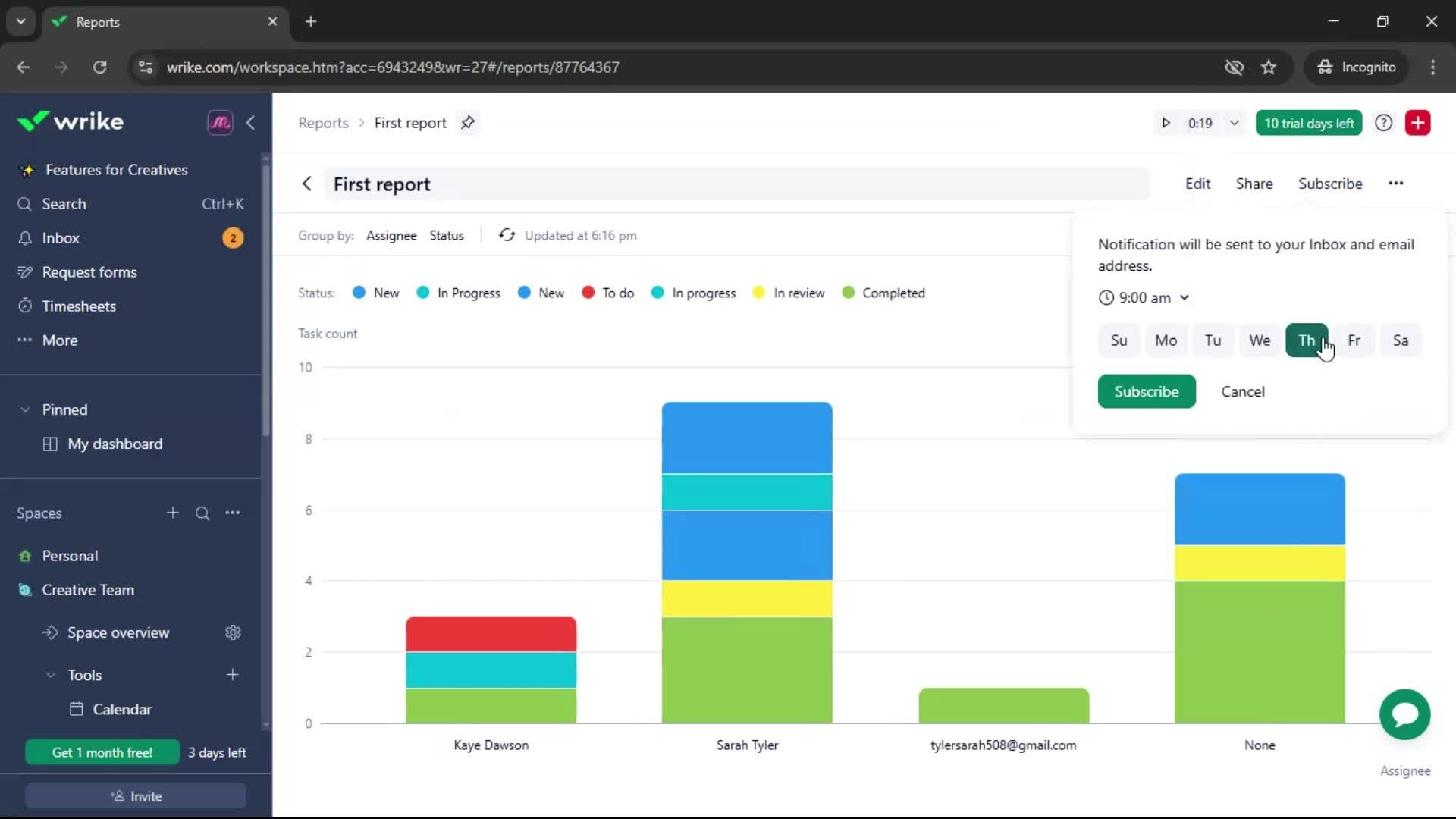 Creating a report screenshot