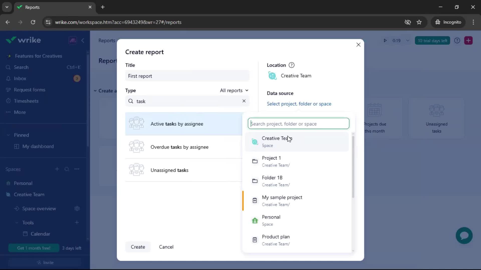 Creating a report screenshot