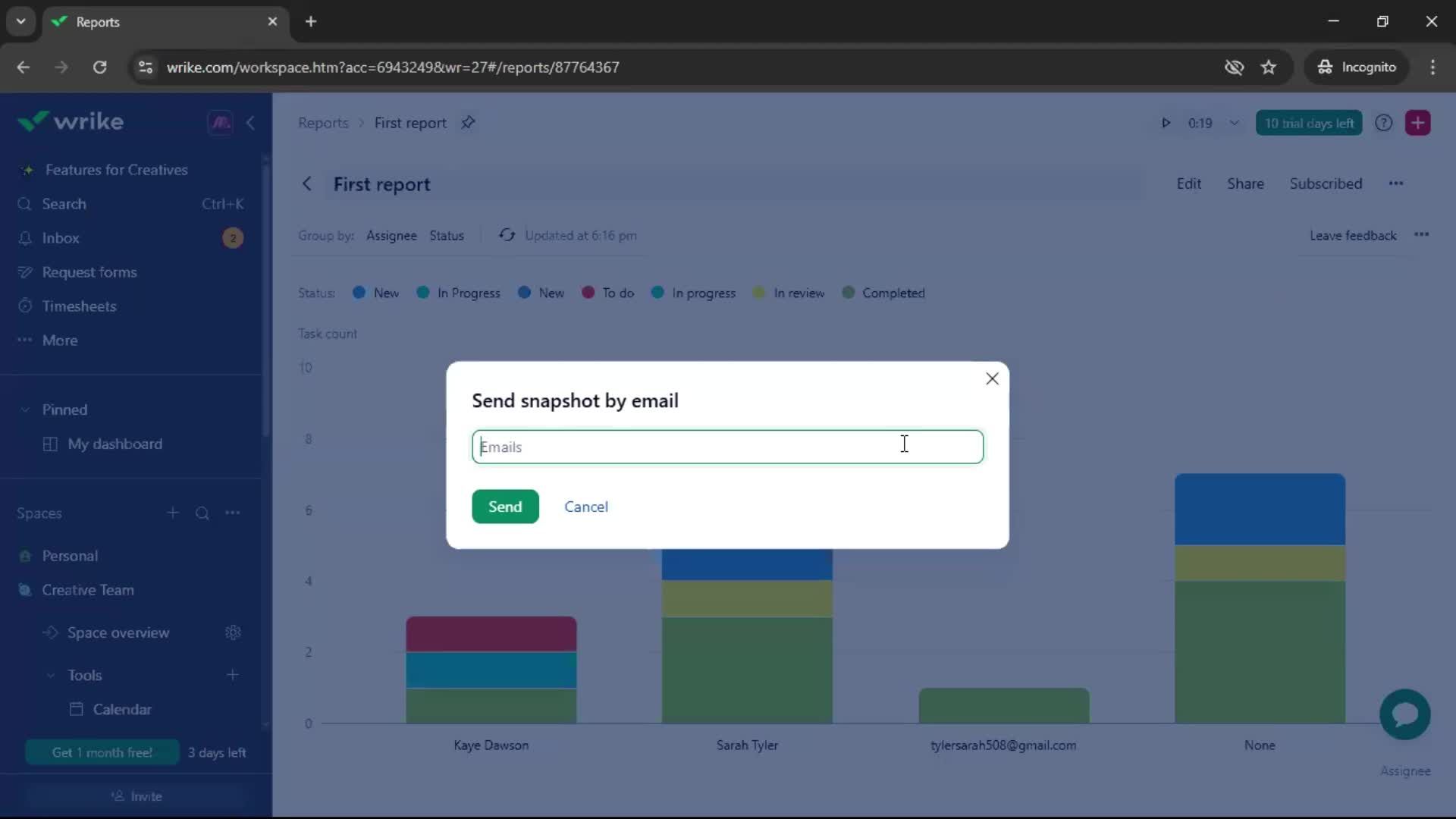 Creating a report screenshot