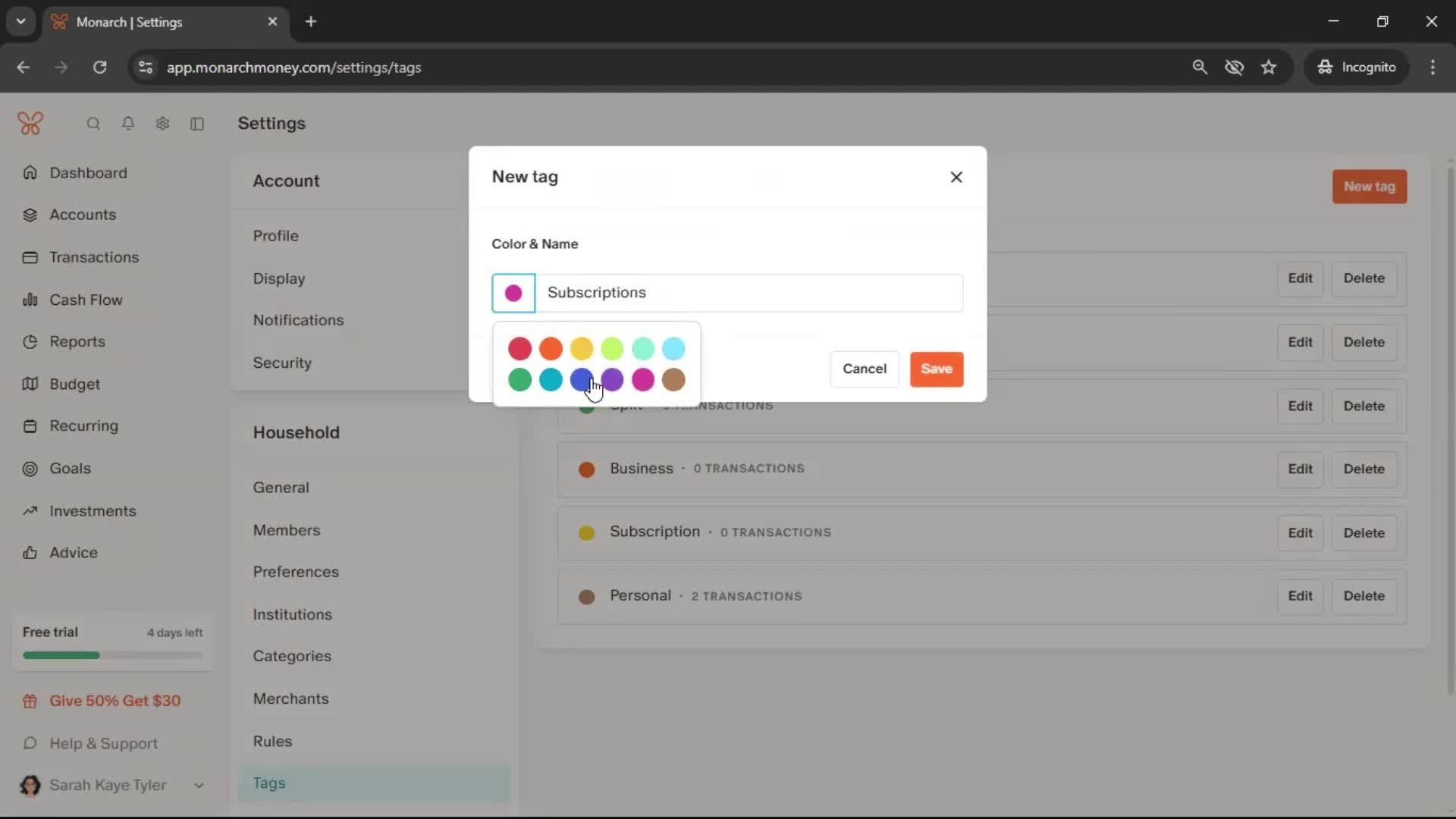 Adding tags screenshot