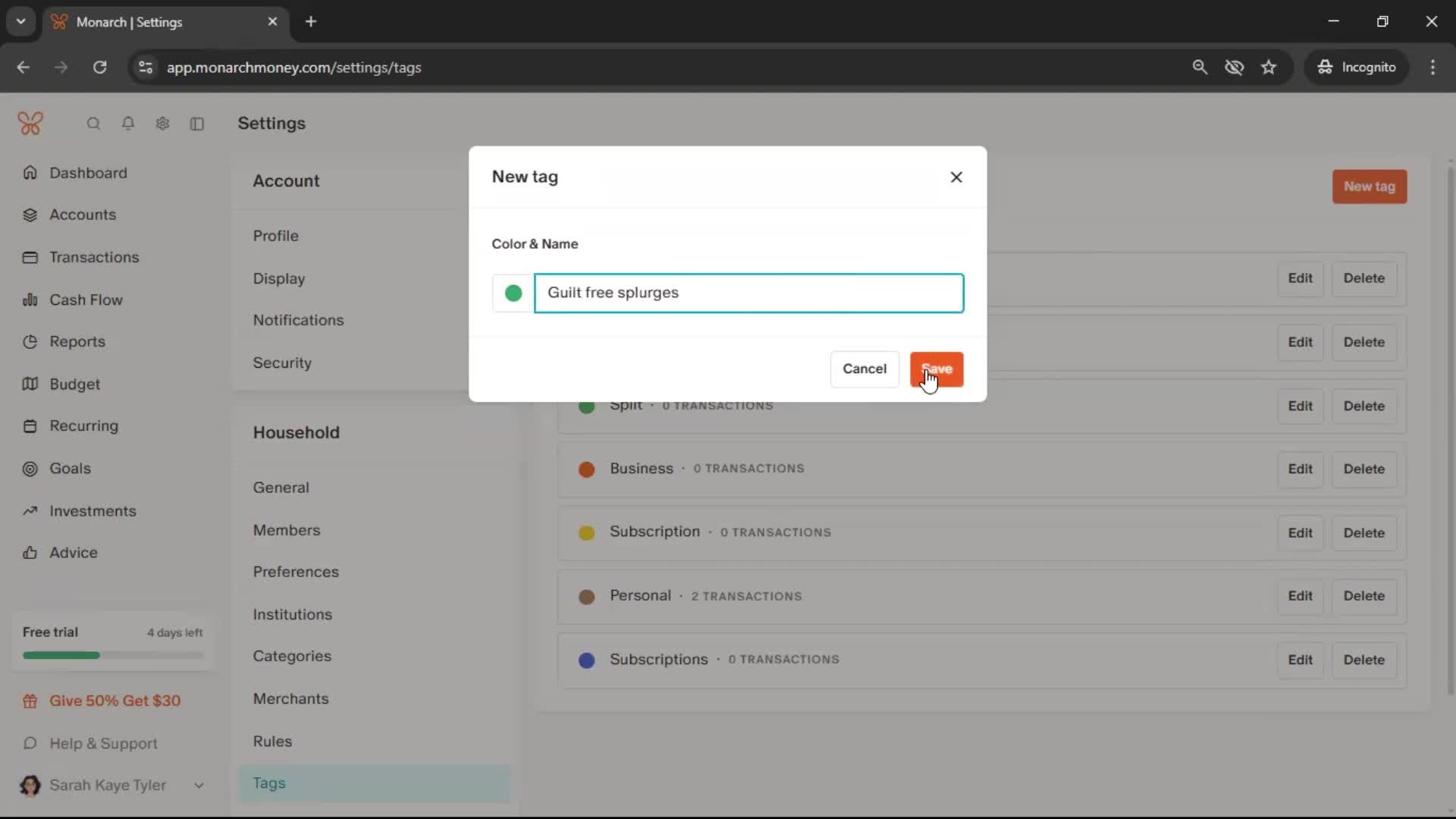 Adding tags screenshot