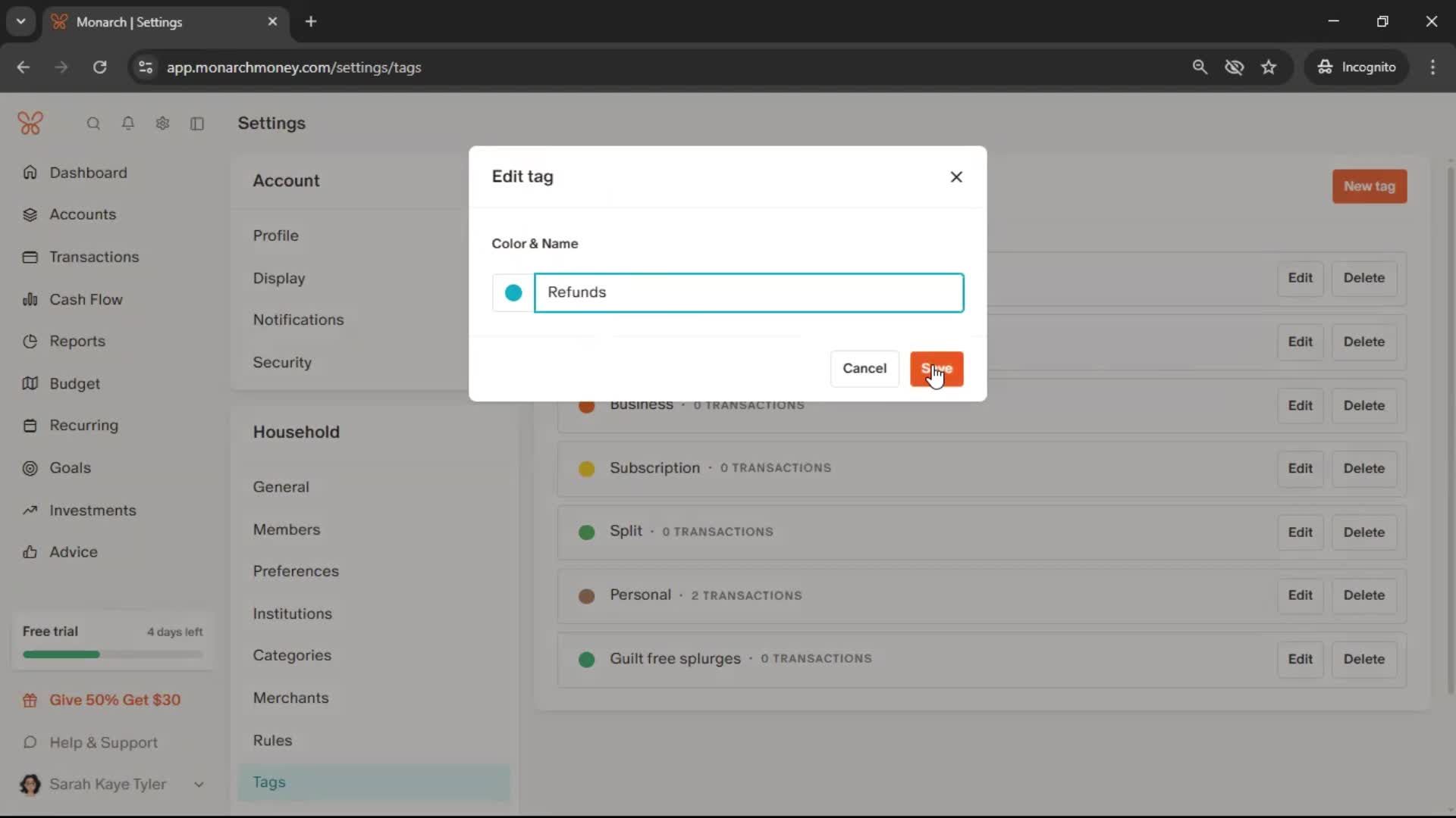 Adding tags screenshot