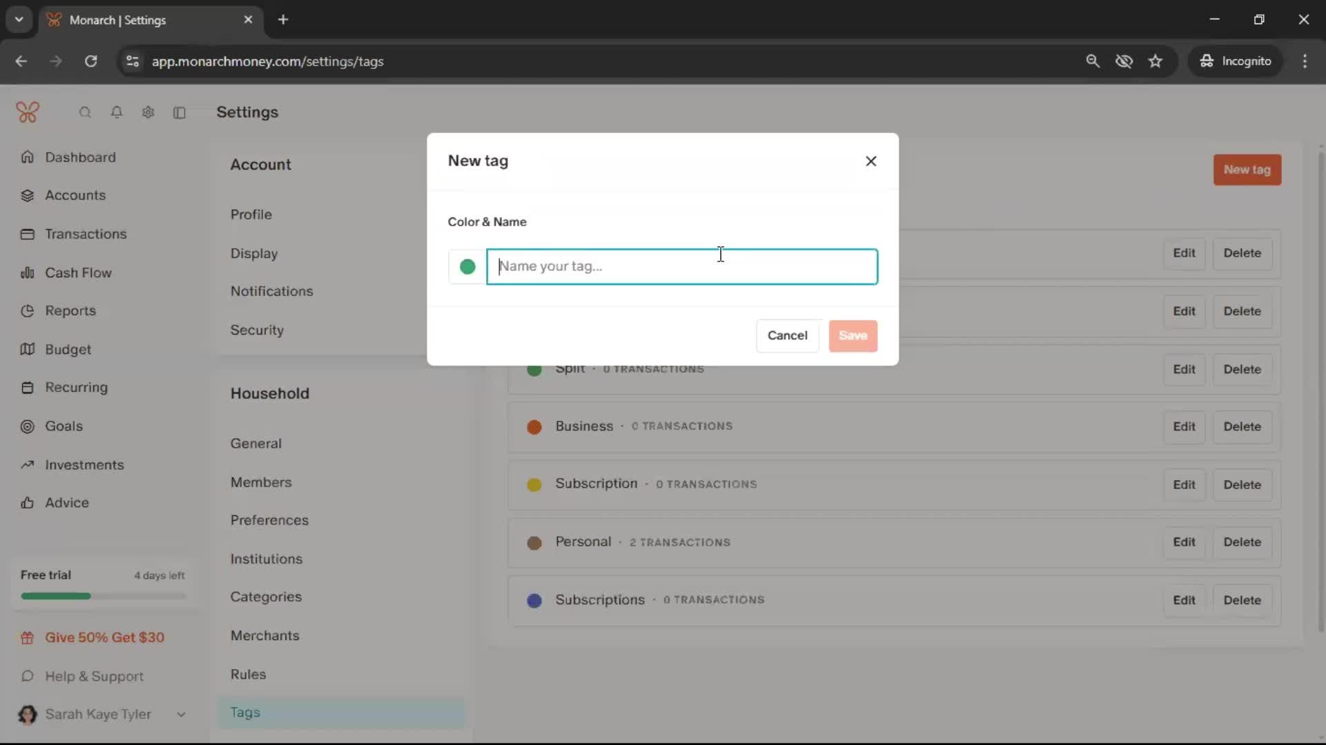Adding tags screenshot